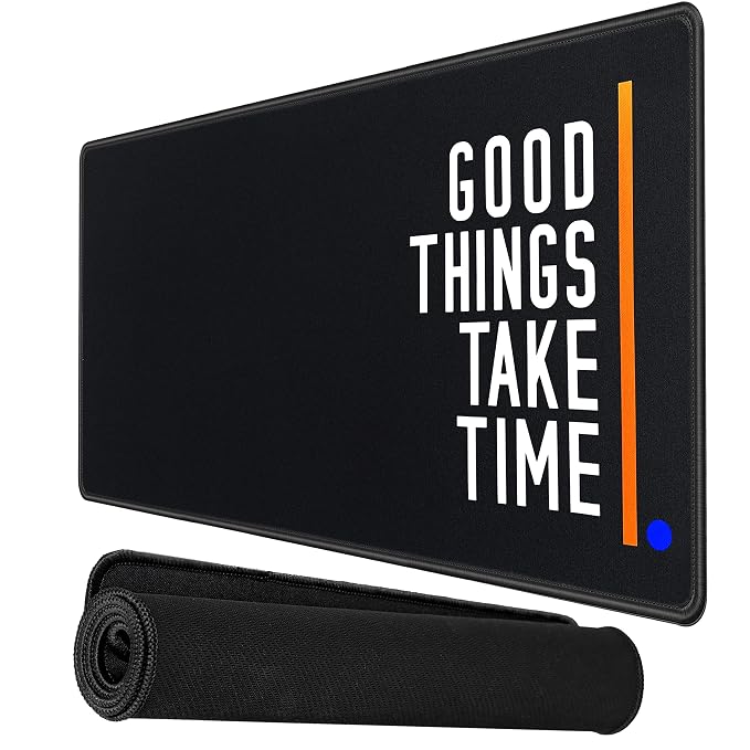 RiaTech Large Extended Mouse Pad with Non-Slip Rubber Base, Stitched Edge Mouse Mat for Laptop, Computer & Desk - 600x300x2mm - Good Things Take Time Quote