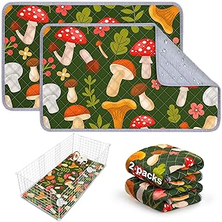 Bienbee Guinea Pig Bedding, 2 Pack 29" x 16" Reusable Guinea Pig Cage Liner Waterproof and Absorbent Small Animal Bedding Washable Guinea Pig Pee Pads for Small Pet Hamster Rabbit Squirrel, Mushroom