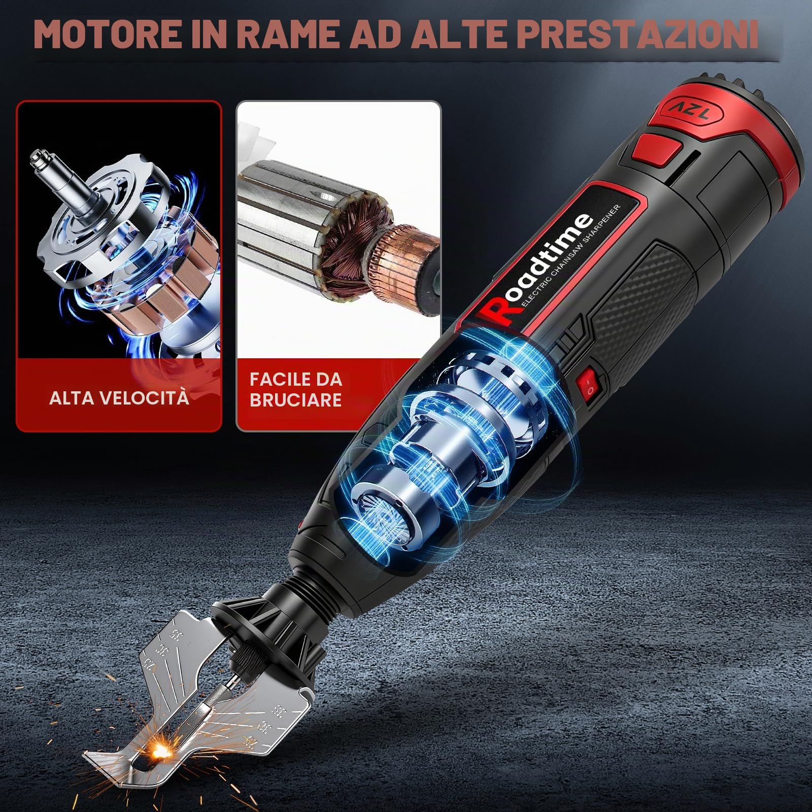 Set di affilatura elettrica per motosega con batteria da 1300 mAh, 9 testine abrasive | Affilatrice senza fili per motosega, con testa in lega e guida angolare, affilatrice portatile USB per motosega