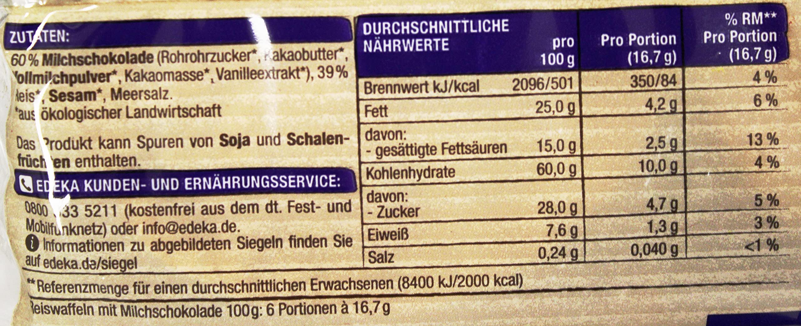 Edeka Bio Reiswaffeln Schoko 12er Pack 12 x 100g