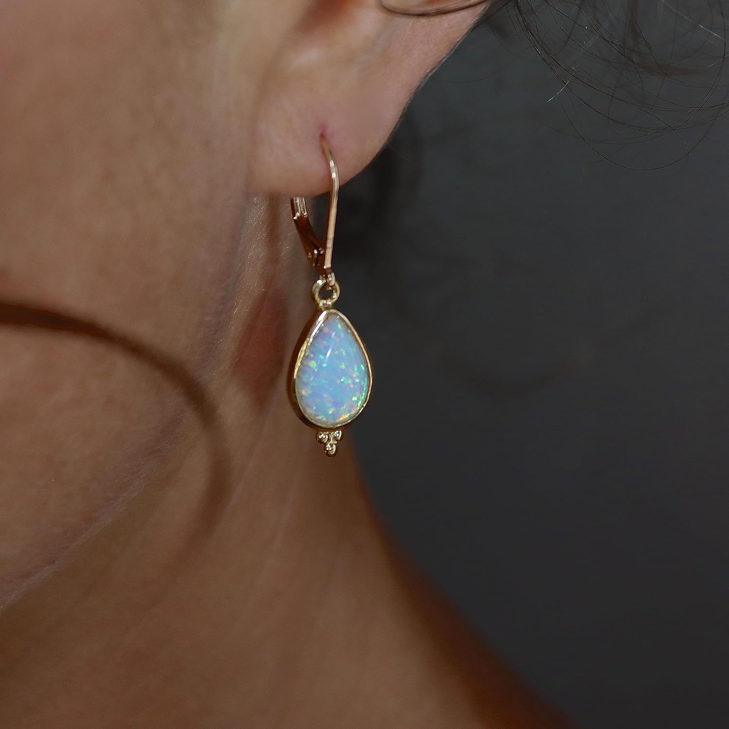 teardrop gold dangle earrings for women, leverback earrings