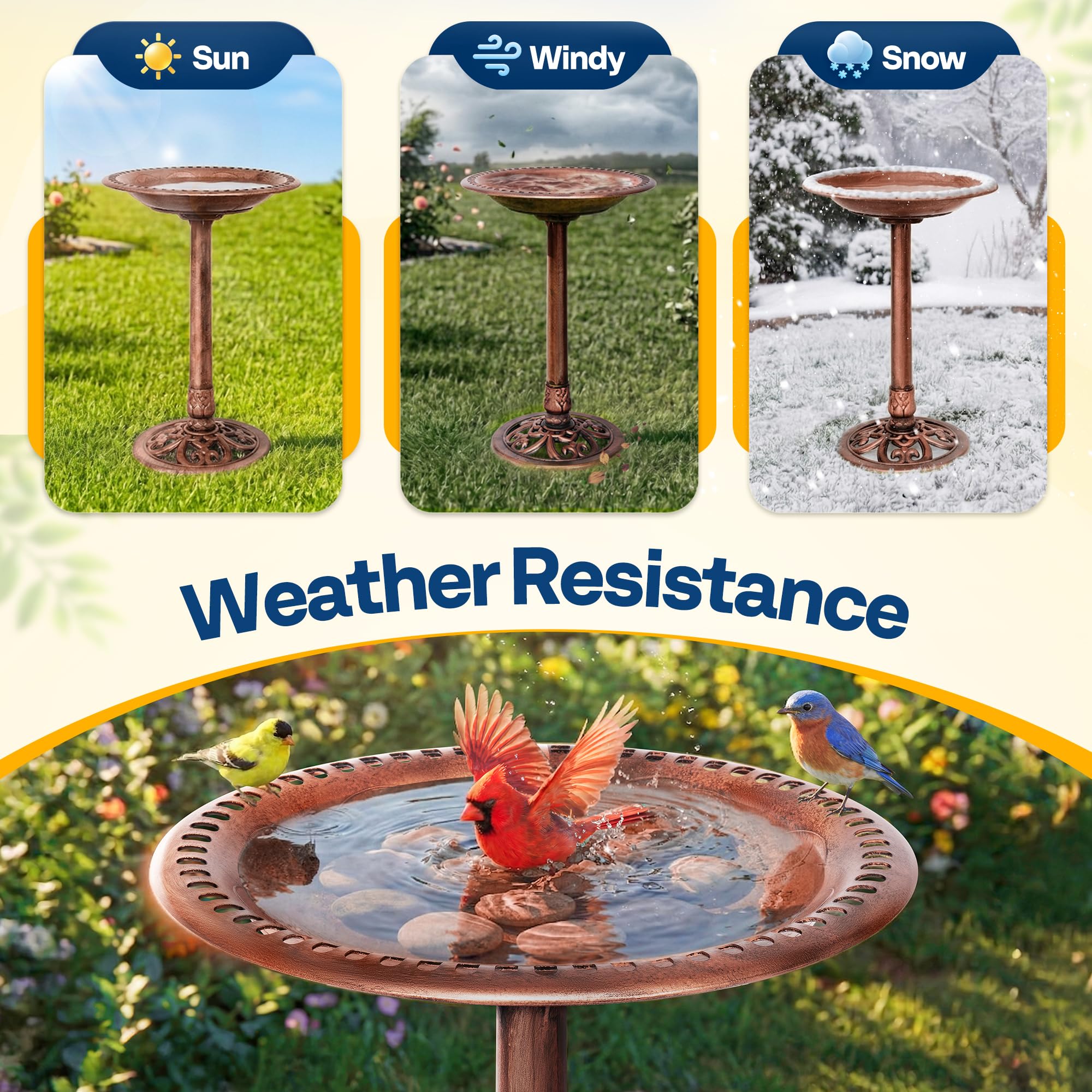 VIVOHOME Abbeveratoio per Giardino 71cm Altezza Poliresina Leggero Antico Plastica Resina da Terra Esterno Ciotola d'Acqua per Uccelli