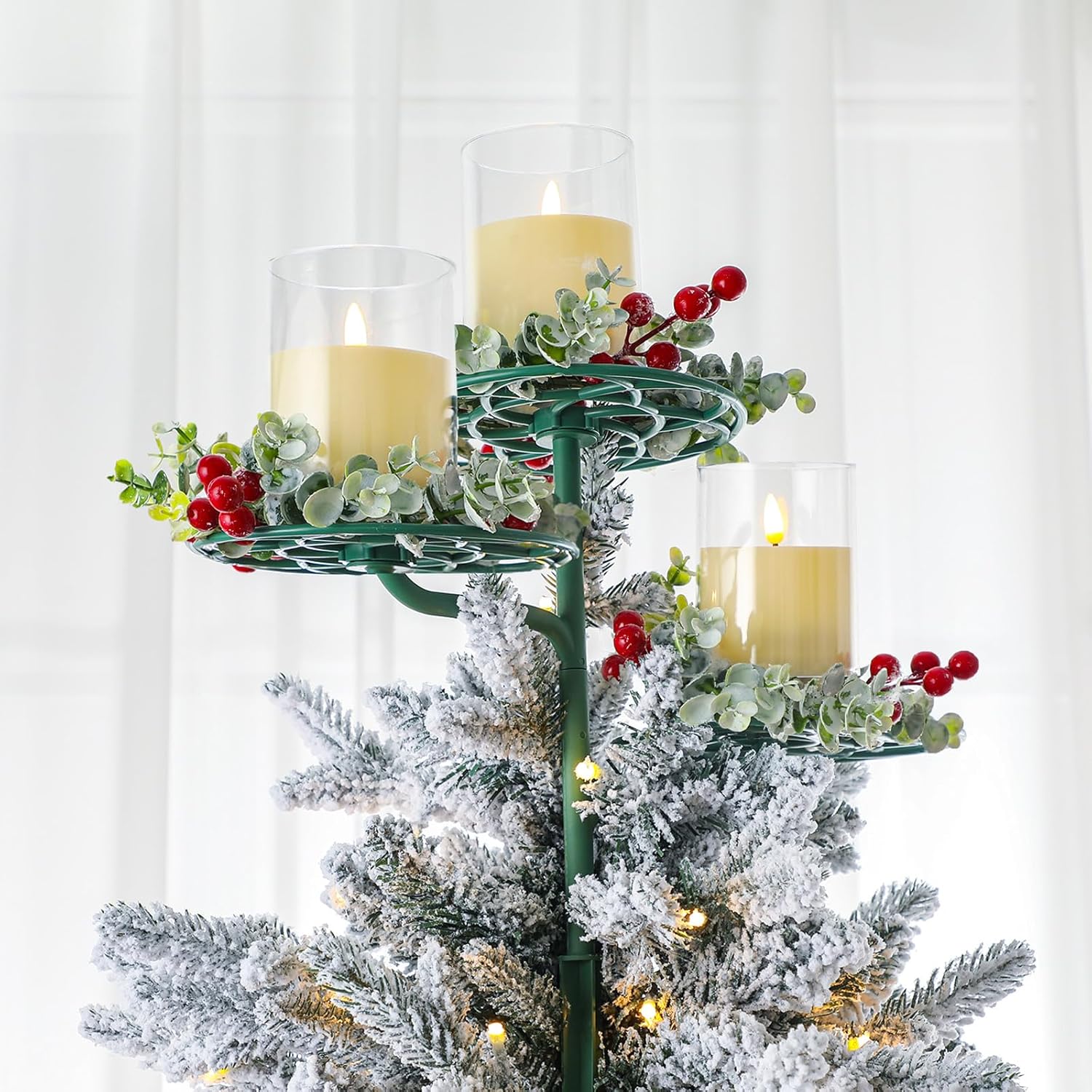 14 Inch Christmas Tree Topper Holder Triple Topper Candle Holder 3 Tier Universal Christmas Tree Stabilizer Support Stand with Green Support Rod for Treetop Ornaments Decorations - Image 4