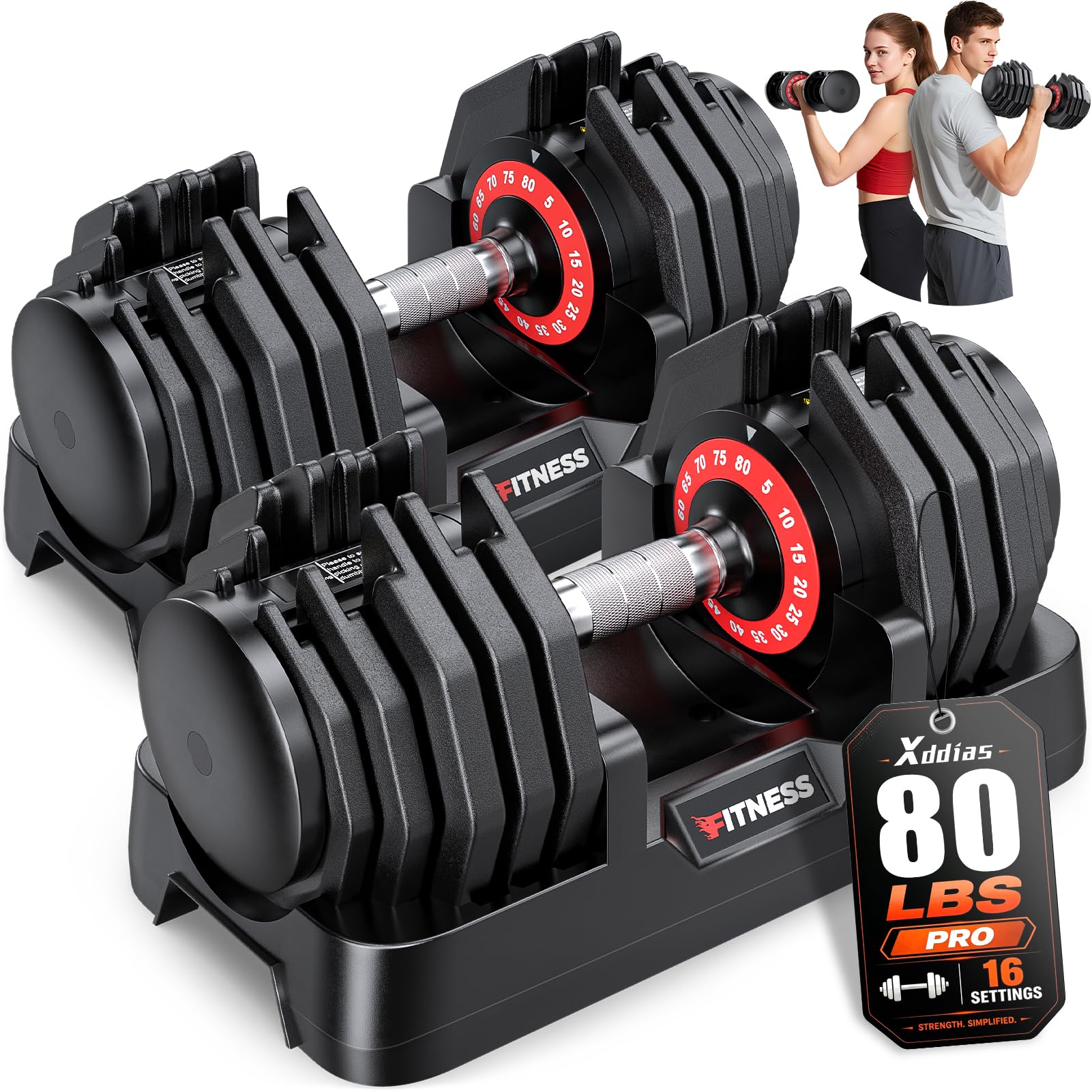 XDDIAS Adjustable Dumbbells Set of 2 80 lbs