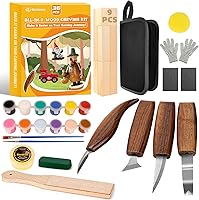 KKERNOWO 36pcs Wood Carving Kit: 4 Sharp Whittling Knives, Basswood, Paint, Beeswax & Storage Bag for Beginners