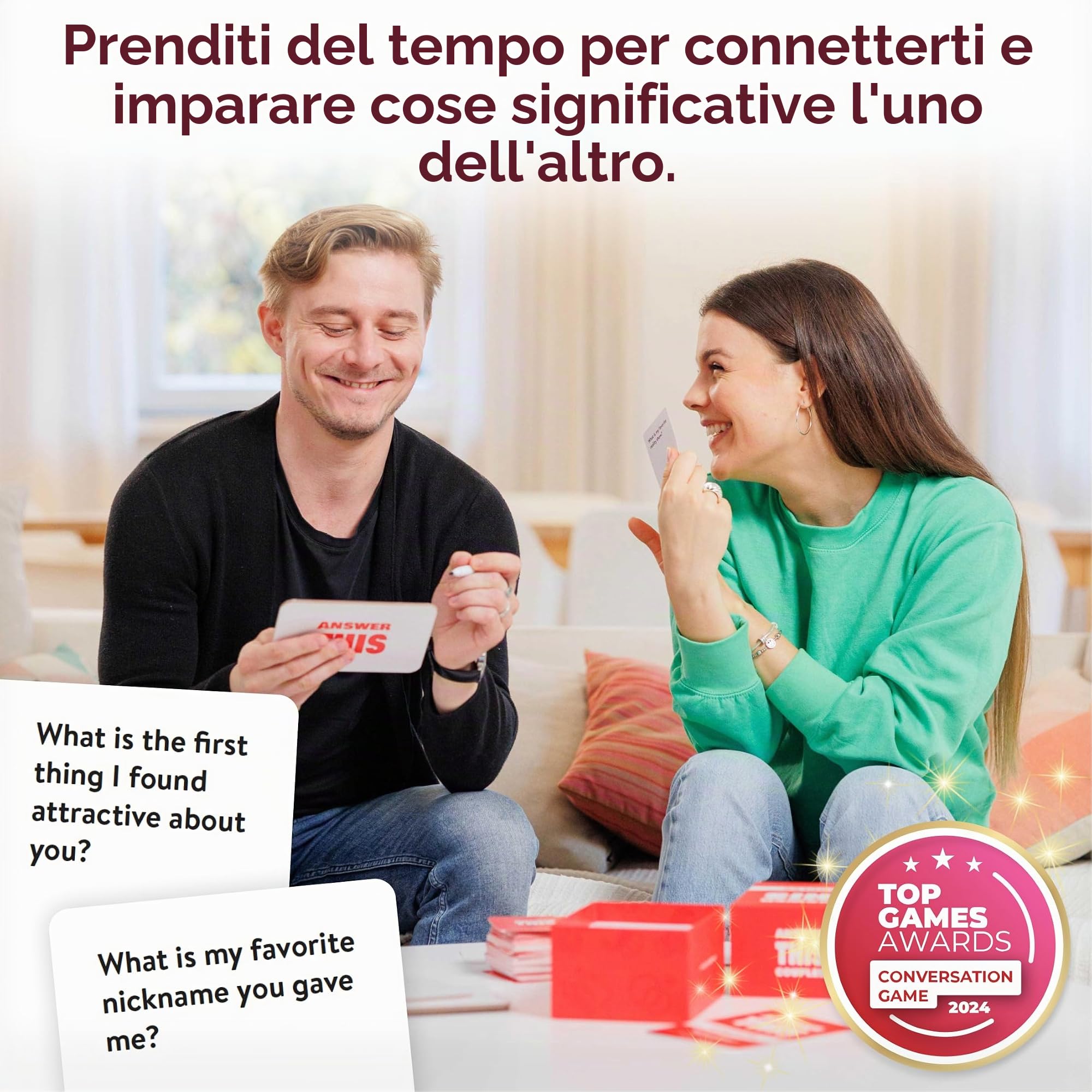 The World Game Gioco da Tavolo per Coppie in Inglese - 150 Domande con Carte per Conoscersi Meglio - Regalo per Adulti, San Valentino, Anniversario per Lui e Lei - Giochi di Società per Uomo e Donna