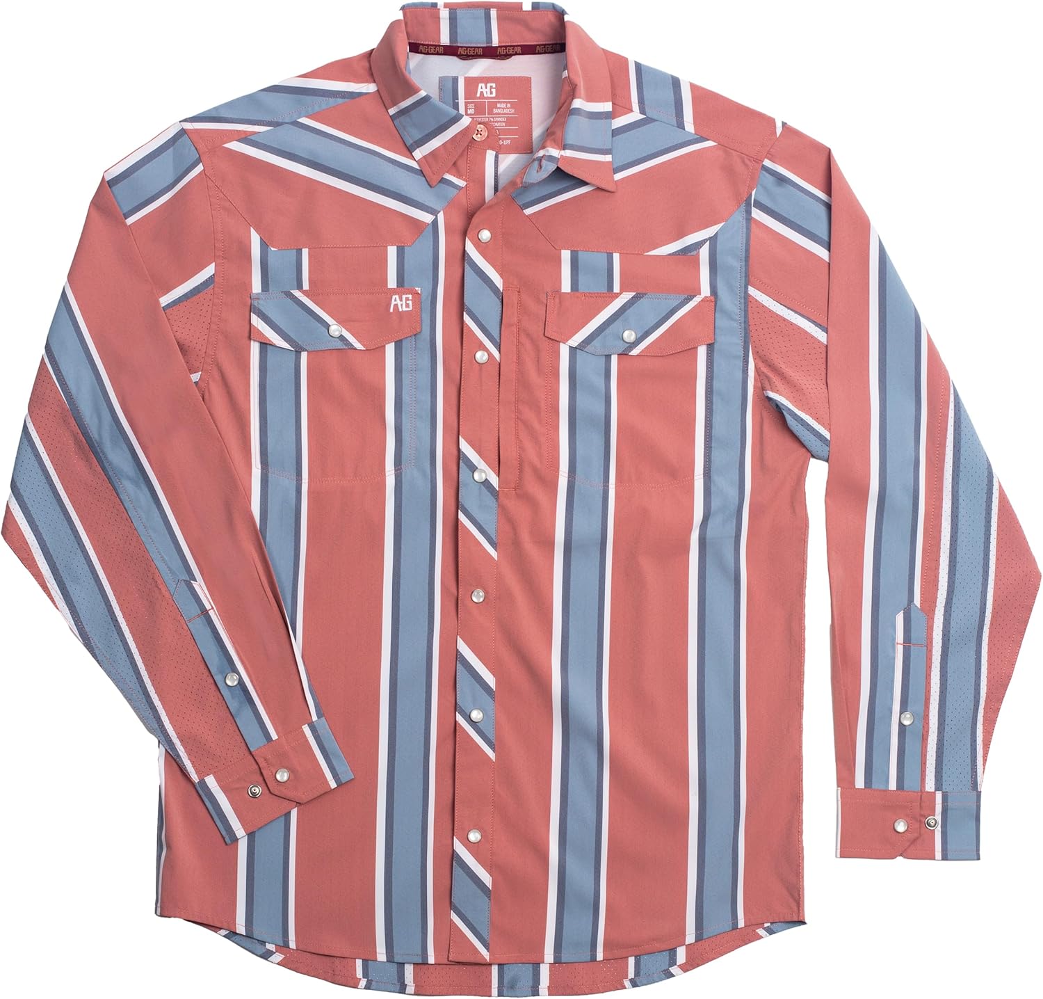 AG-GEAR Men's Long Sleeve Stockyard Pearl Snap Shirt, Breathable Button-Down Western Shirt for Men