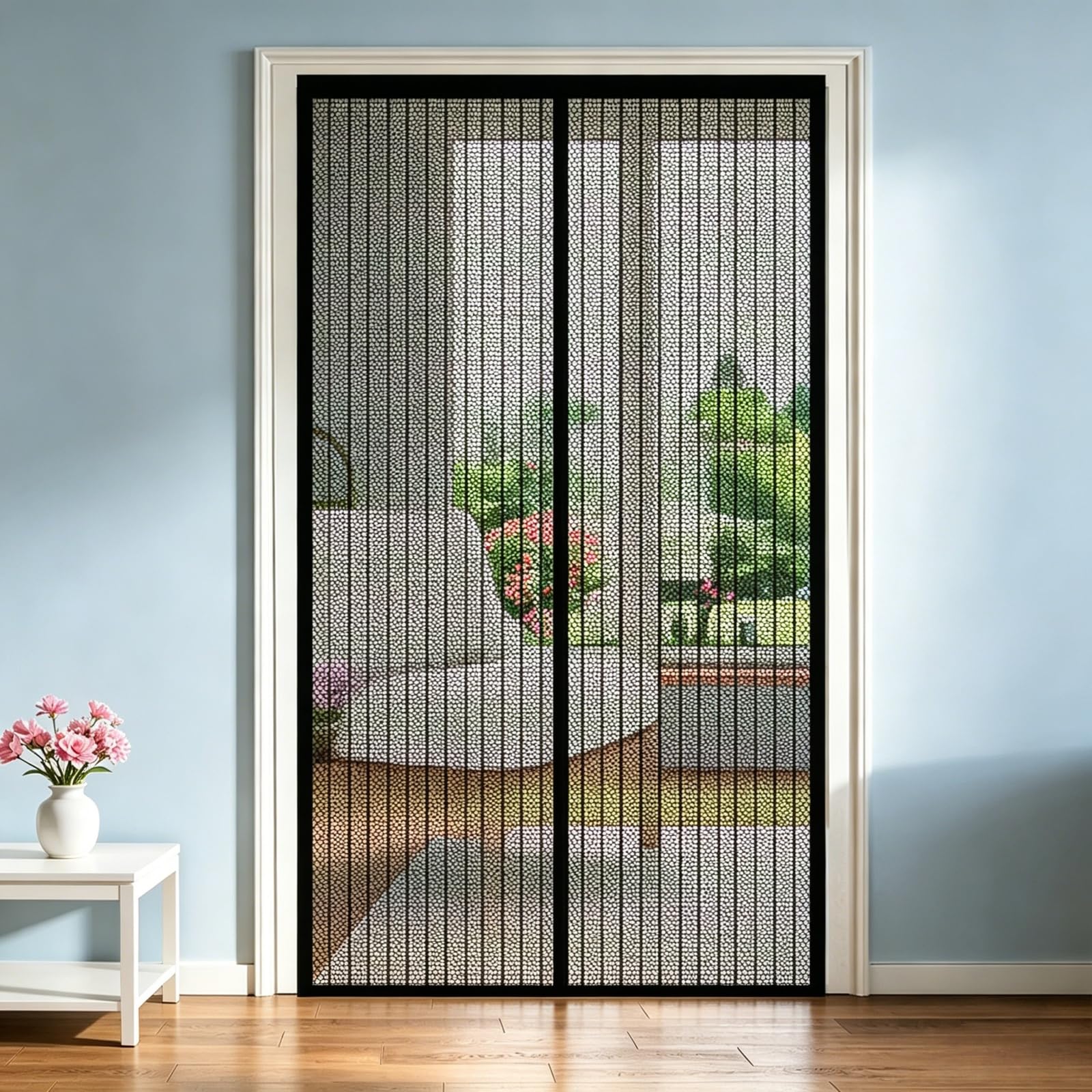 Fly Screen for Doors 145 x 170 cm Keep Bugs Out Lets Fresh Air in Fly Nets for Doors No Drill Installation for Terrace, Cellar Sliding, Black