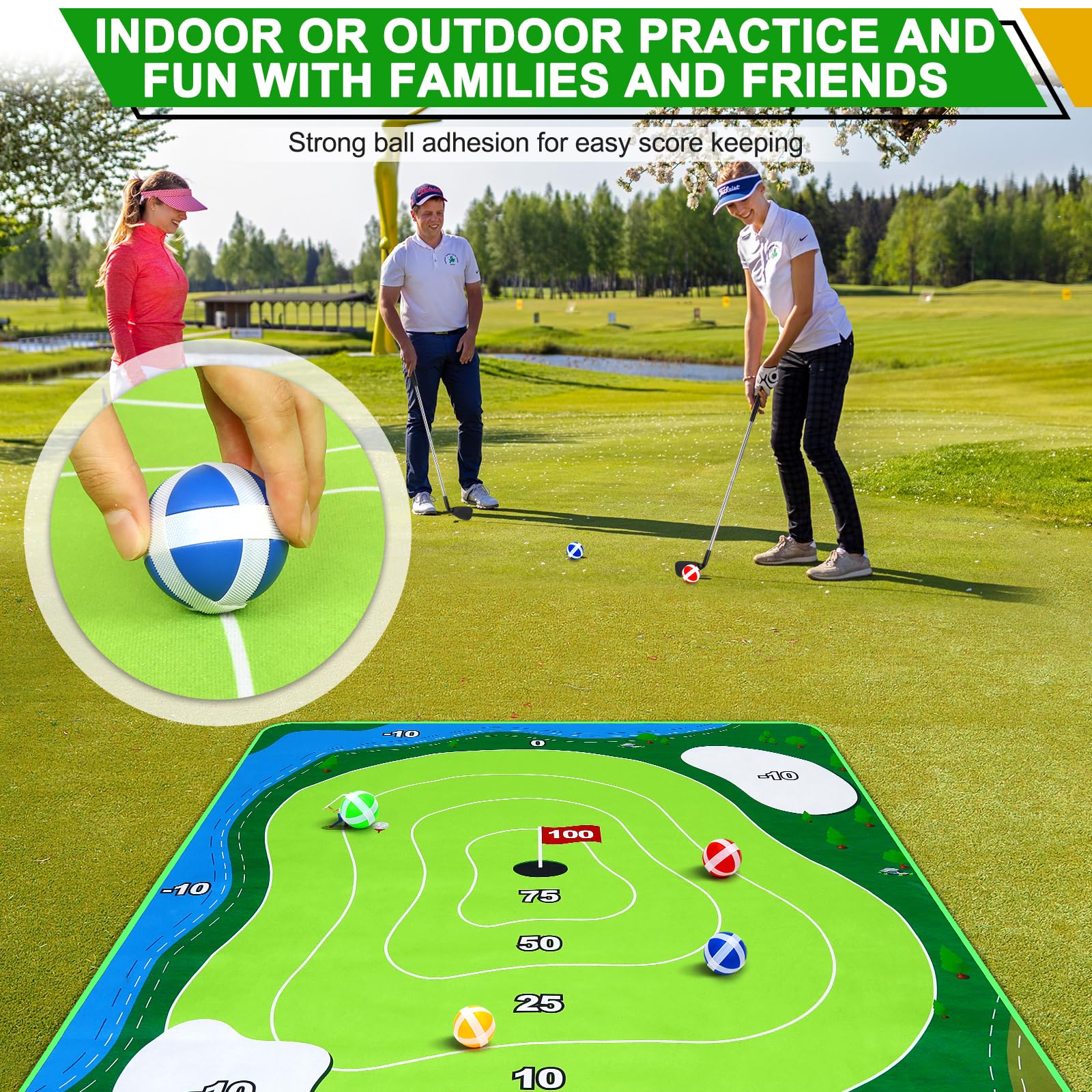 ODGG 6x5Ft Chipping Mat, Battle Royale Golf Set with Hitting Mat, 20 Grip Balls, Backyard Adult Family Outdoor Indoor Games