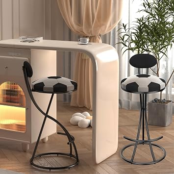 Round Bar Stool Set of 2, 28 Inch Modern Counter Height Barstools with Back and Footrest, Upholstered Counter Chair with Black Metal Legs for Kitchen Island, Bar, Cafe Black & Black Back