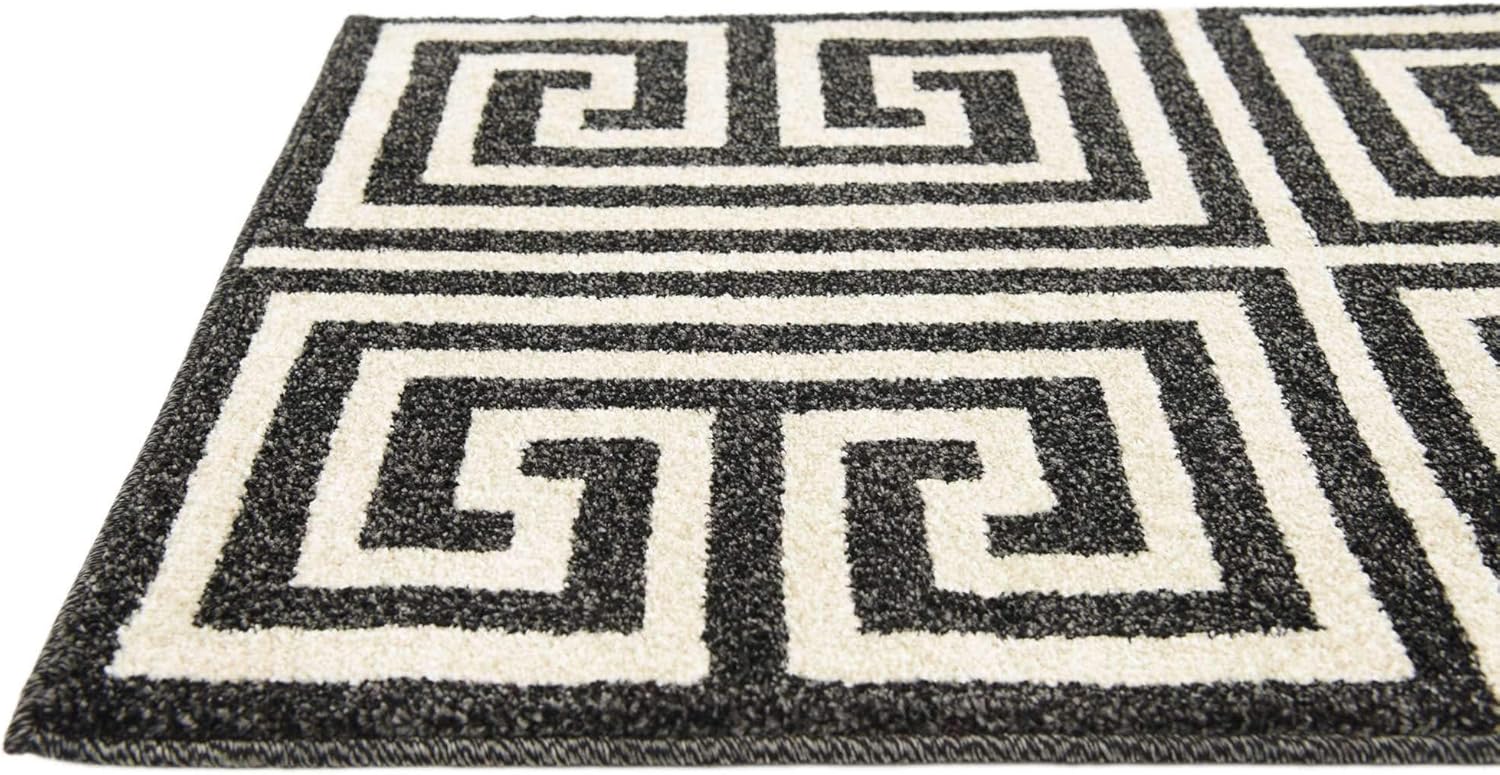 Unique Loom Athens Collection Classic Geometric Modern Border Design Area Rug (2' 0 x 6' 0 Runner, Black/ Beige)