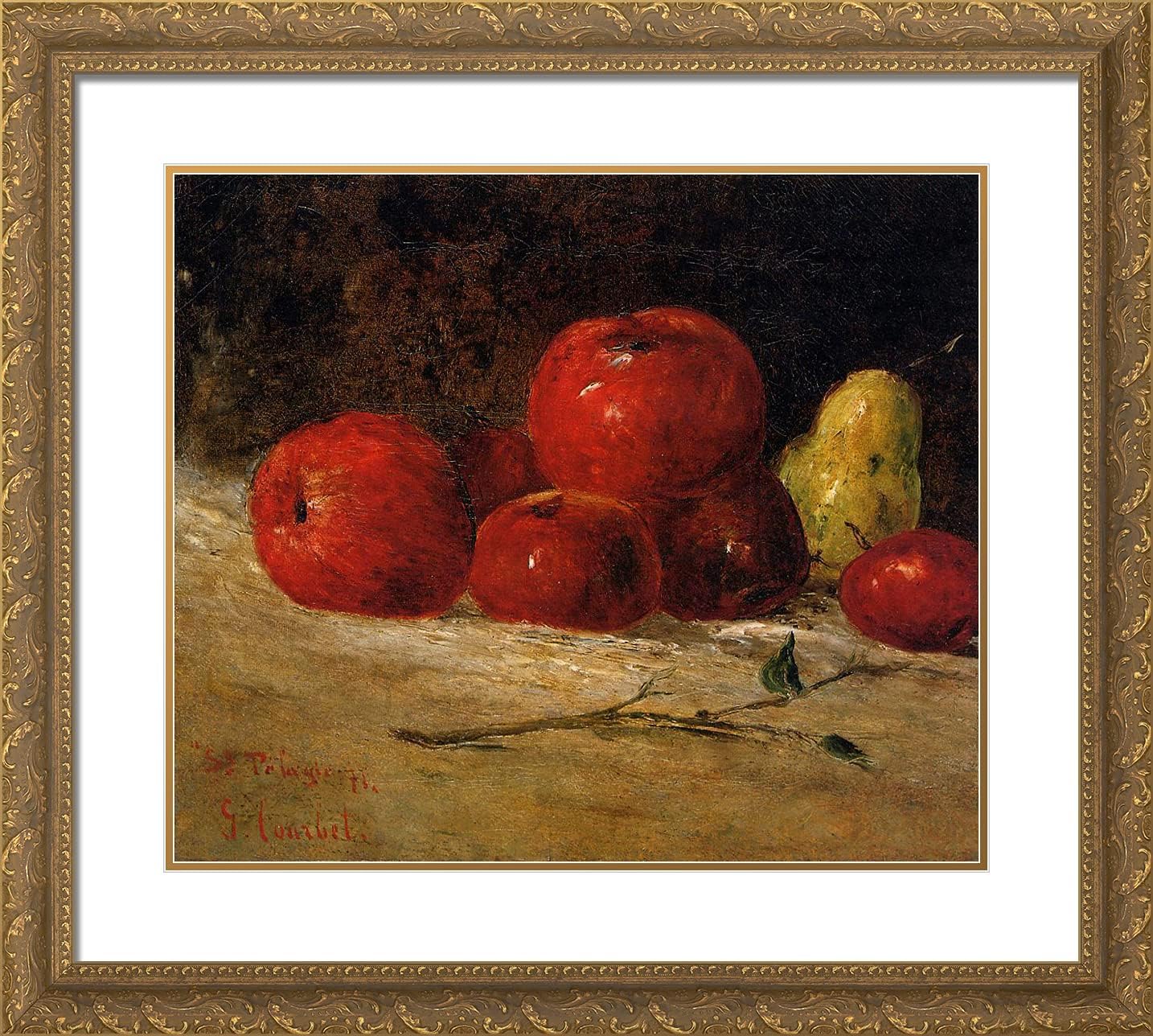 ArtDirect Courbet, Gustave 22x20 Gold Ornate Framed Art Print with Double Matting Titled: Still Life Fruit ll