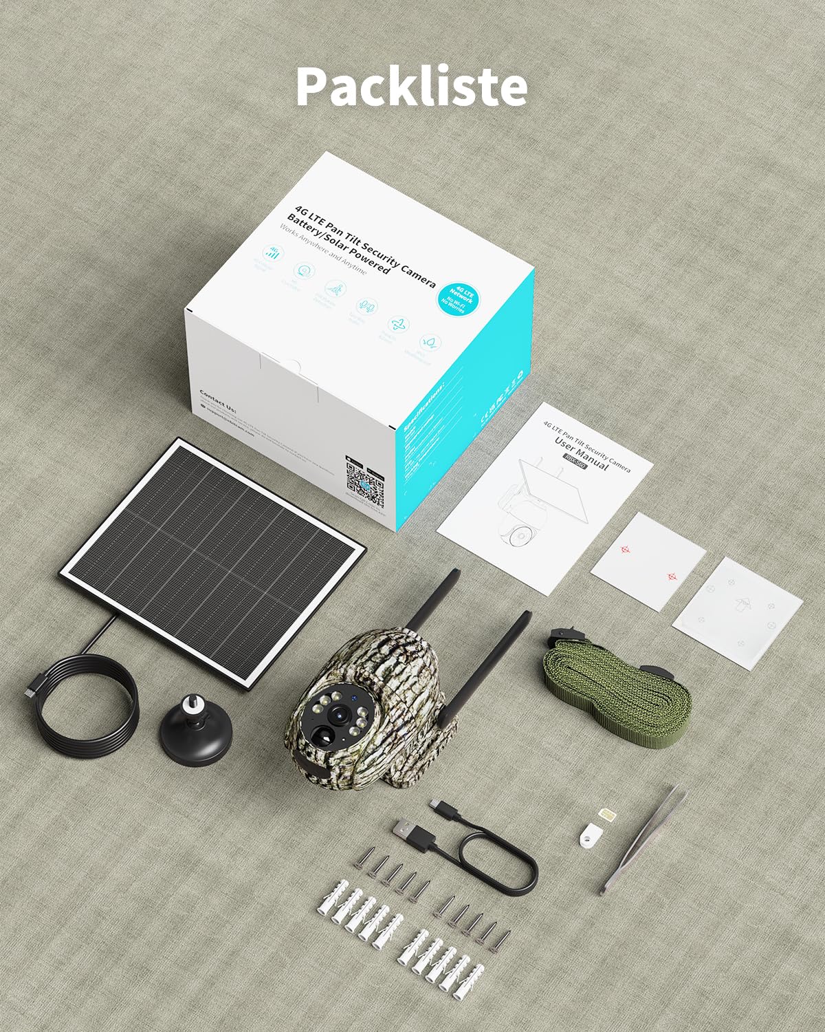 4G Wildkamera mit SIM Karte, 2K Solar Wildkamera mit Handyübertragung APP, Überwachungskamera mit Bewegungsmelder, PIR, IP66, 2-Weg-Audio-Mehrfarbig, 2 Pack