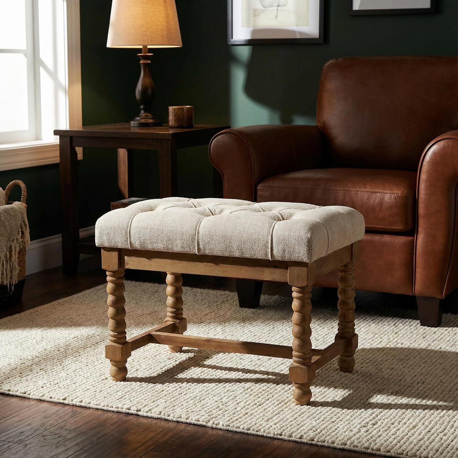 Cortesi Home Tacoma Bench Ottoman, 18.5"W x 16"L x 24"H, Beige