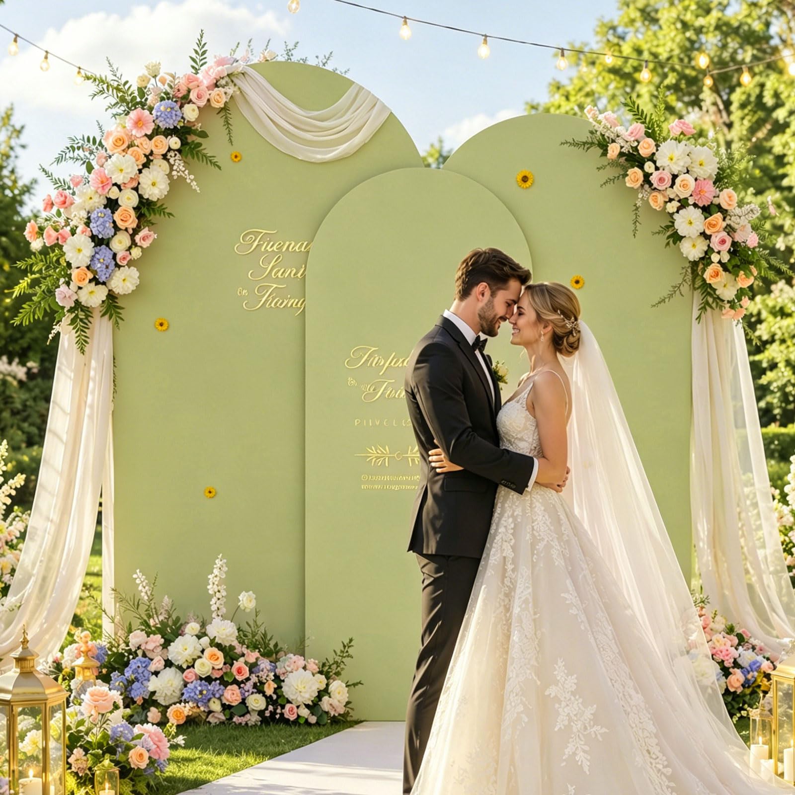 Arc de fond - Toile de fond double face avec dessus rond, fond photo pour mariage, anniversaire, cérémonie, fête et banquet (vert, lot de 3)