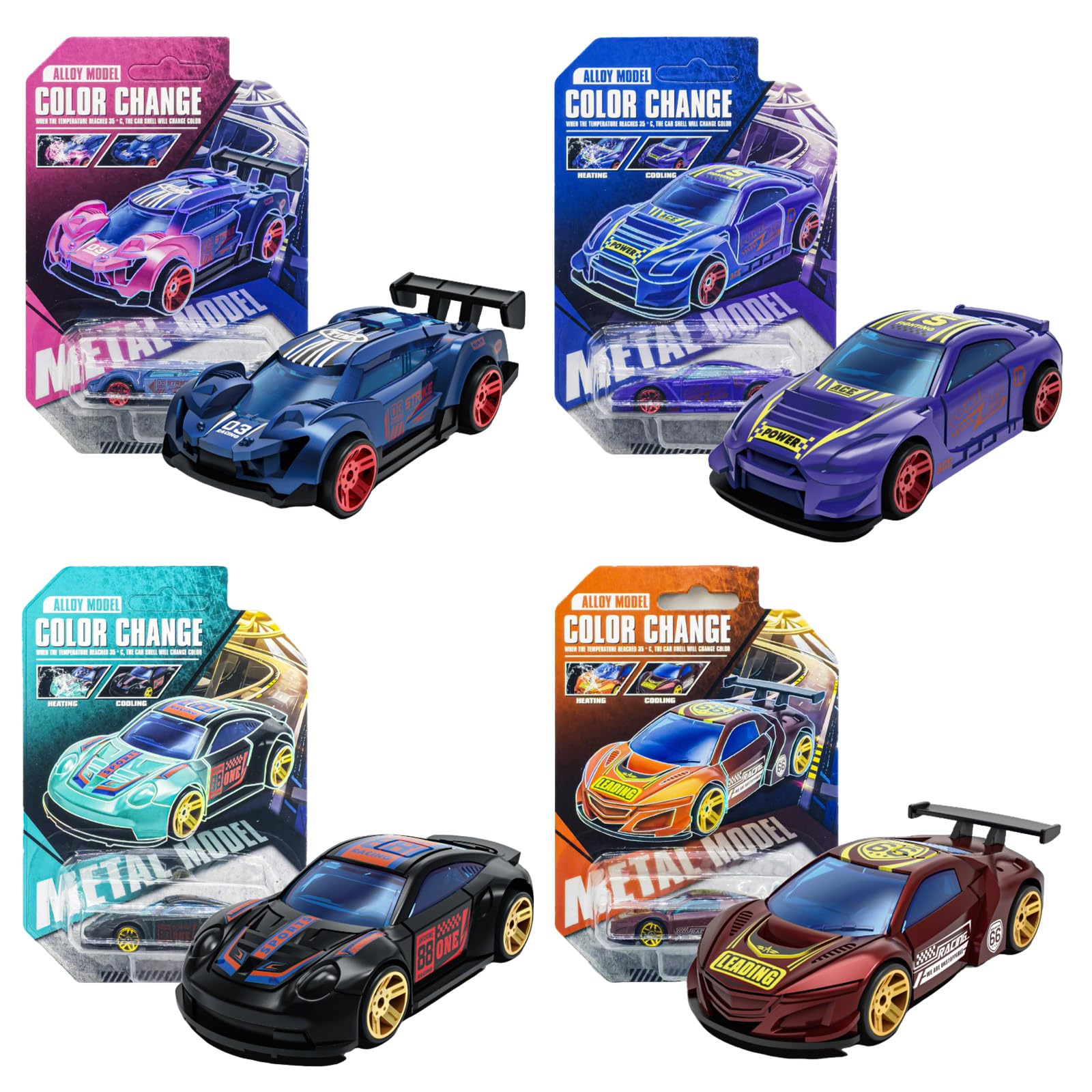 PLUSHCEWT 4 Stück Autos Spielzeugset, Mini Racers Spielzeugauto Set, Farbwechselnde Auto Spielzeugautos, Farbwechselnde Auto Spielzeugset, Auto Set Geschenk für Innen und Außenspiele (C)