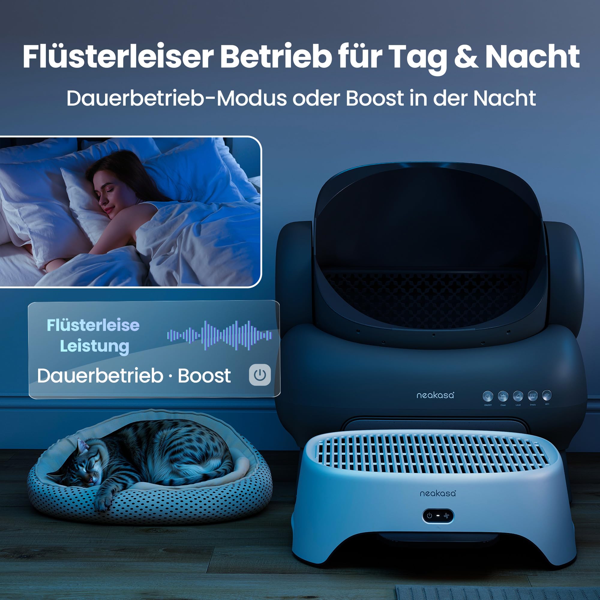 Neakasa Airstep 3-in-1 Katzenklo Rampe mit Luftreiniger & Filterfunktion, gegen Geruch, Staub & Katzenhaare, kompatibel mit M1 Plus, M1 Lite & vielen Katzentoiletten, Katzentreppe für ältere Katzen