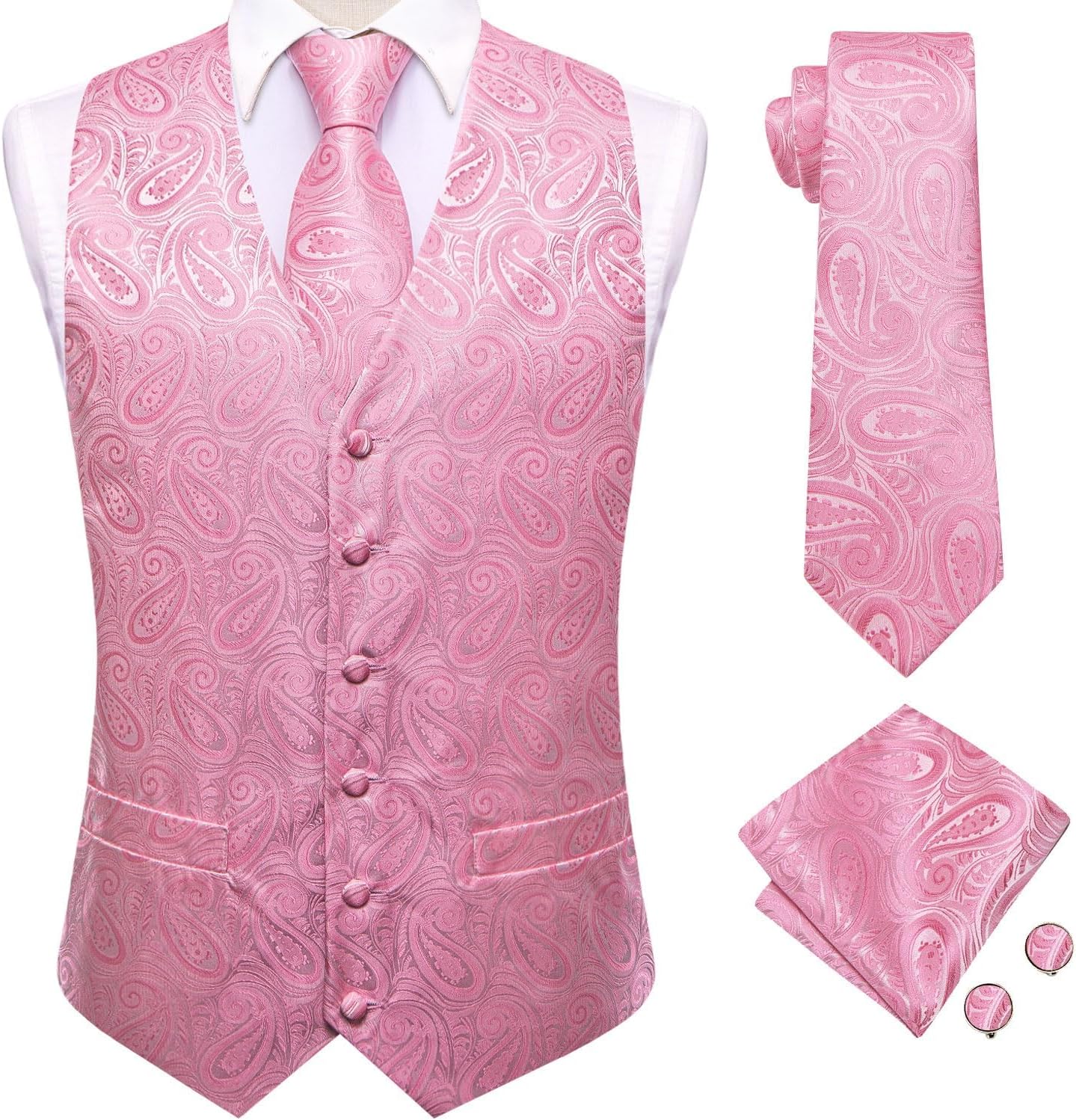 Dubulle Mens Vest and Tie Set Paisley Floral Waistcoat Neckties for Men Lapel Pin Clip Set Wedding Business - Image 5