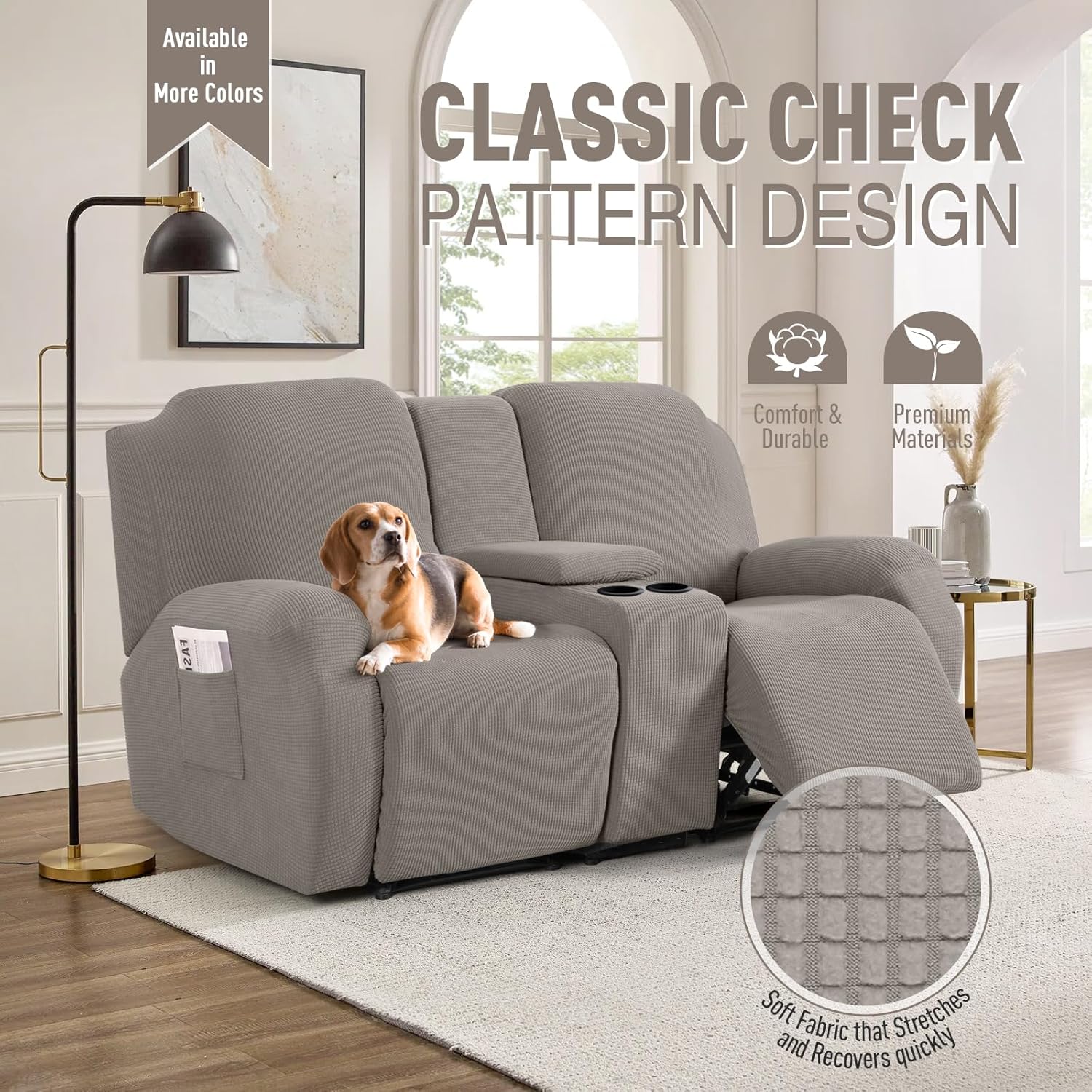 TAOCOCO Loveseat Recliner Cover with Middle Console, Stretch Loveseat Cover for 2 Seat Recliner Couch, Jacquard Reclining Sofa Covers Loveseat Slipcover Furniture Protector, Pale Brown Pale Brown 2 Seat with Console
