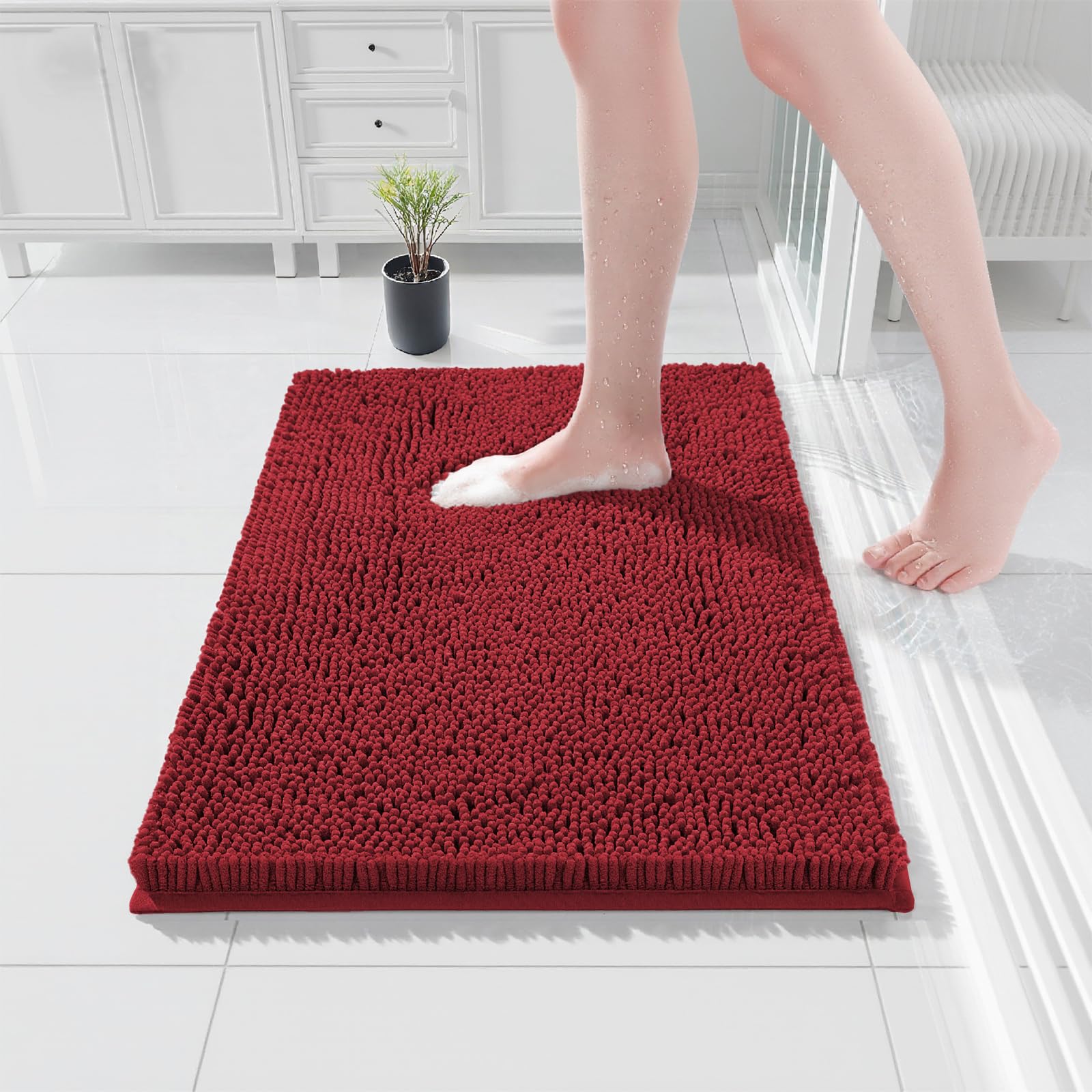 COMPOLICY Bath Mat 40 x 60 cm Chenille Bordeaux, Non-Slip & Elegant Bath Mat, Washable & Absorbent Bath Mat, Quick-Drying Shower Mat for Vintage & Luxury Bathroom — image 1