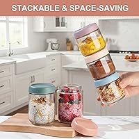 Vista 5 de CATIFLIN Paquete de 6 recipientes de avena durante la noche con tapas, tarros de vidrio Mason de 16 onzas y 10 onzas, recipientes herméticos