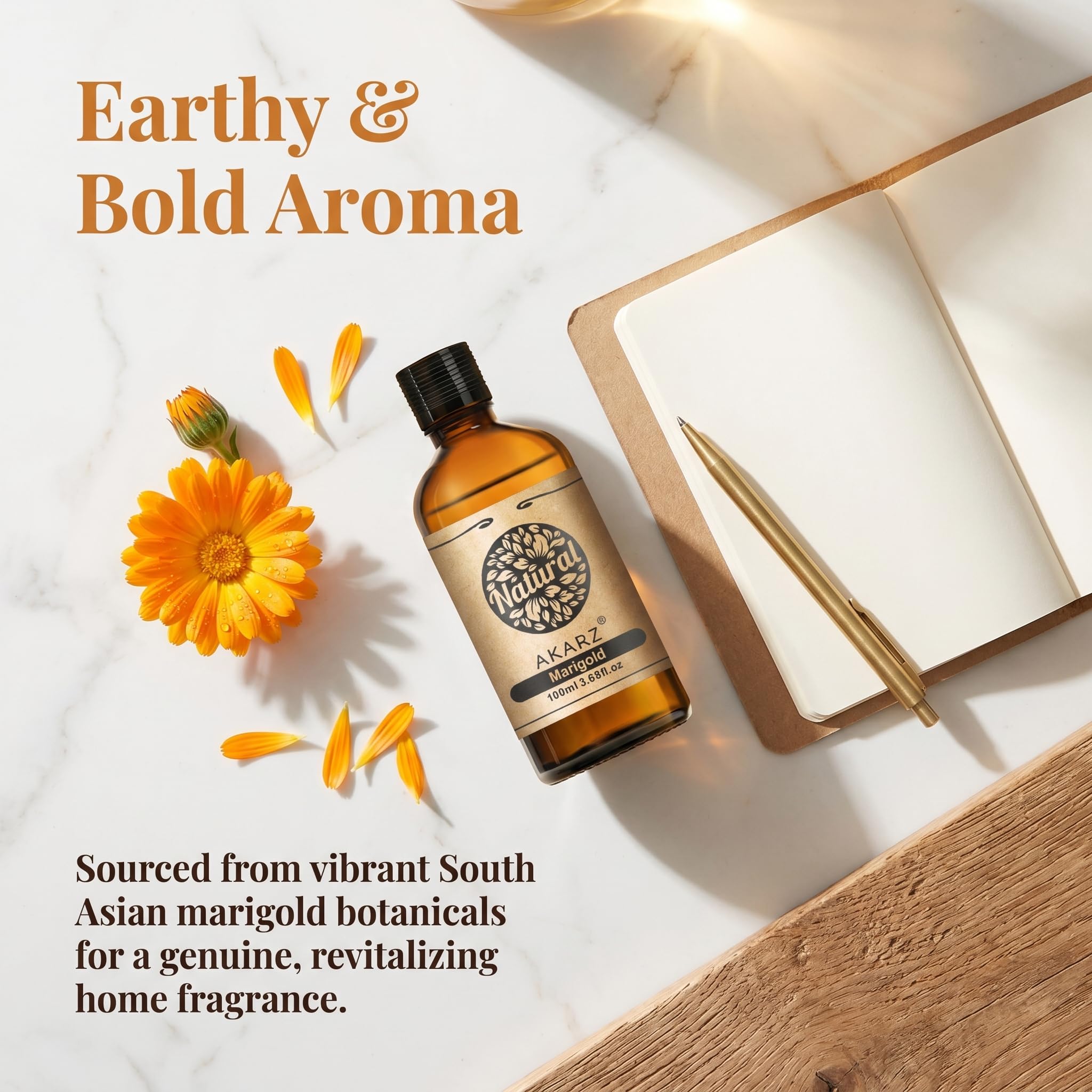 AKARZ 100ml Olejek esencjny z Marigold - Naturalny olejek aromatyczny do dyfuzorów, lamp aromatycznych i aromatów pomieszczeń