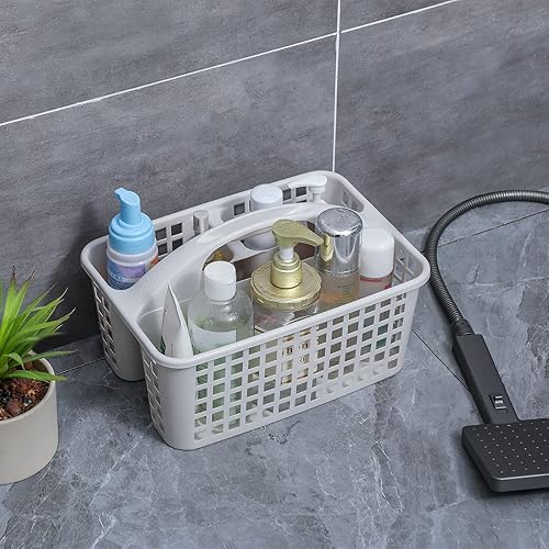 Miniatura 3 de JiatuA Cesta de ducha portátil con compartimentos, organizador de suministros de limpieza con asa, cesta de almacenamiento de plástico dividida para