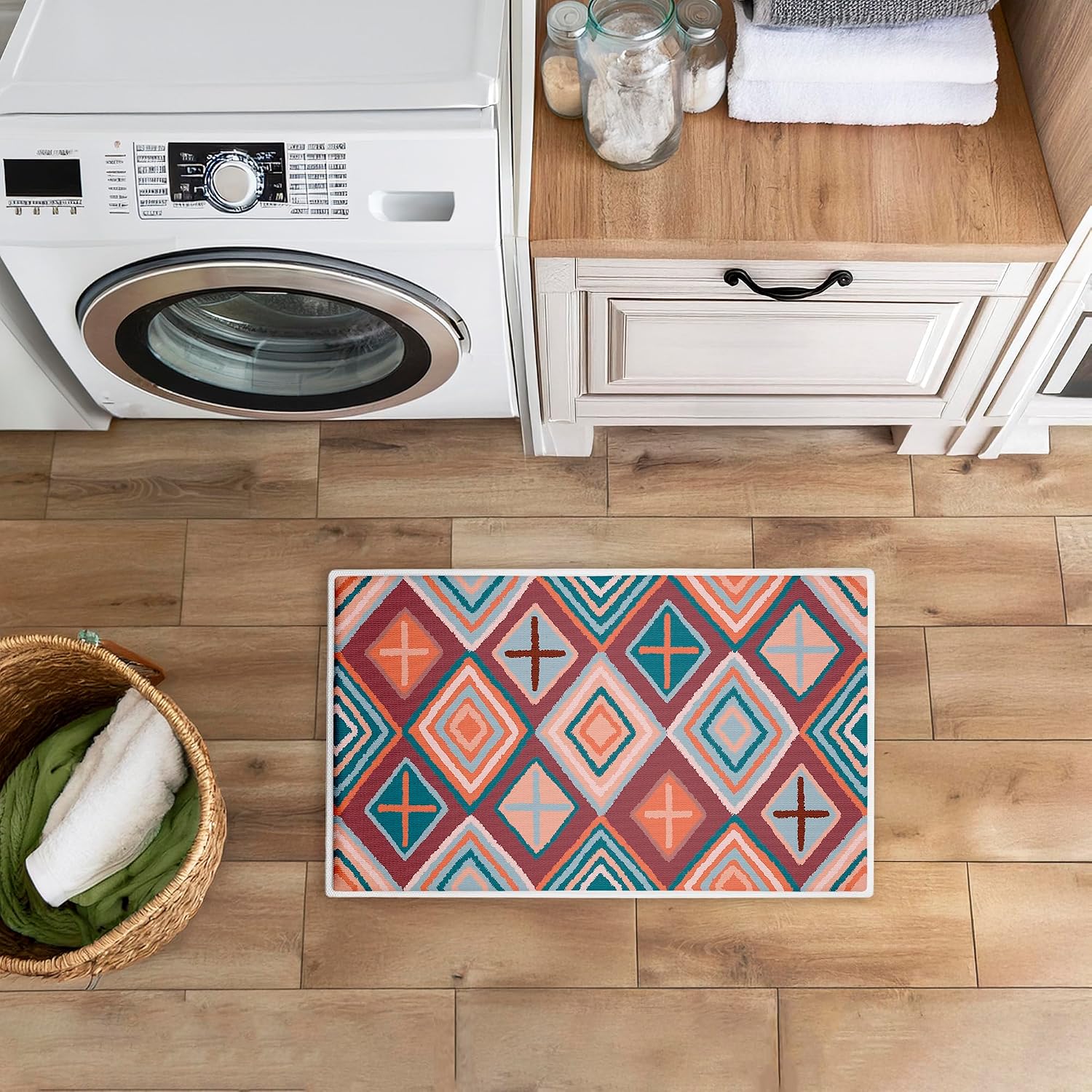 Stupell Industries Bold Geometric Patterns Plush Bathroom Mat & Bath Rug, Soft Quick-Dry Non-Slip Bathroom Rug with Recycled Foam Cushion, Modern Boho Geometric Design by Darlene Seale, 18"x30"