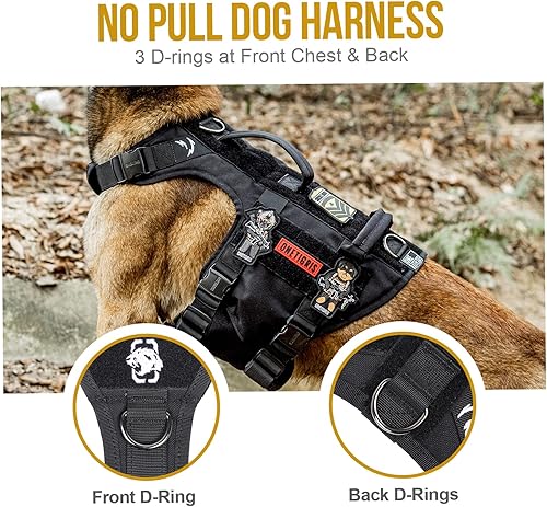 Miniatura 6 de OneTigris Arnés táctico para perro grande, 5 correas de metal con hebilla sin tirones, con paneles de gancho y bucle, chaleco militar resistente