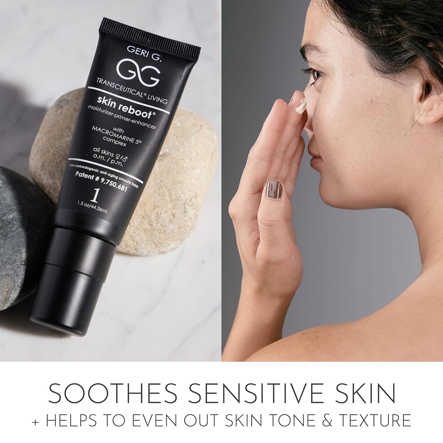 GERI G. Skin Reboot, 1.5 oz - All-In-One Water-Resistant Face Moisturizer, Face Primer, Cosmetic Enhancer, & Night Cream - Patented Skincare with MACROMARINE 5® - Clean Beauty, Cruelty-Free