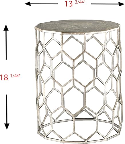 Miniatura 3 de SEI Furniture Clarissa - Mesa decorativa de panal de metal, mesa consola redonda de estilo geométrico con parte superior de piel sintética para sala