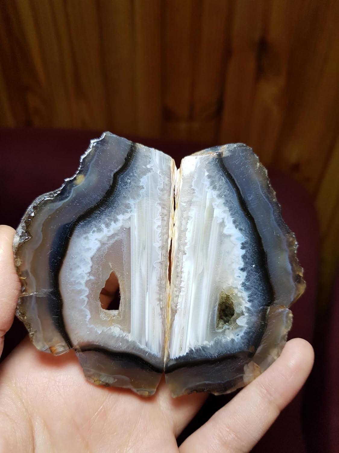 White Waterline Agate Geode: Ocean Banded Stone, Emotional Balance
