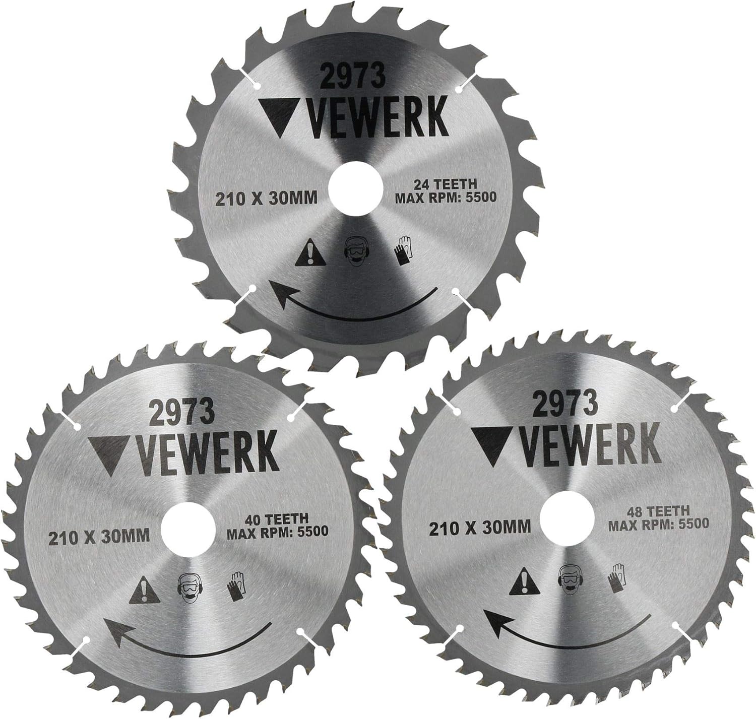 3 Pack - 210mm X 30mm TCT Circular Saw Blade Set 24T 40T 48T Wood Cutting