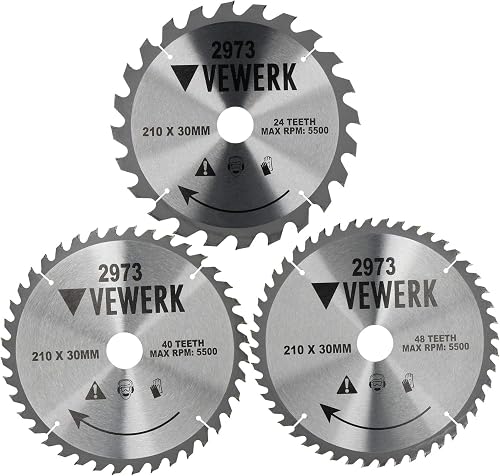 3 Pack - 210mm X 30mm TCT Circular Saw Blade Set 24T 40T 48T Wood Cutting