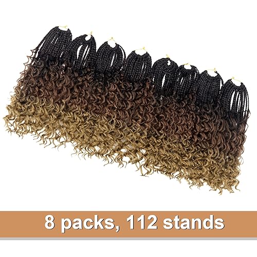 Vista 521 de Goddess Box Braids Crochet Hair With Curly Ends 18 Inch Bohomian Box Braids Crochet Braids 8 Packs 3X Crochet Braids Synthetic Braiding Hair 1B-4-30