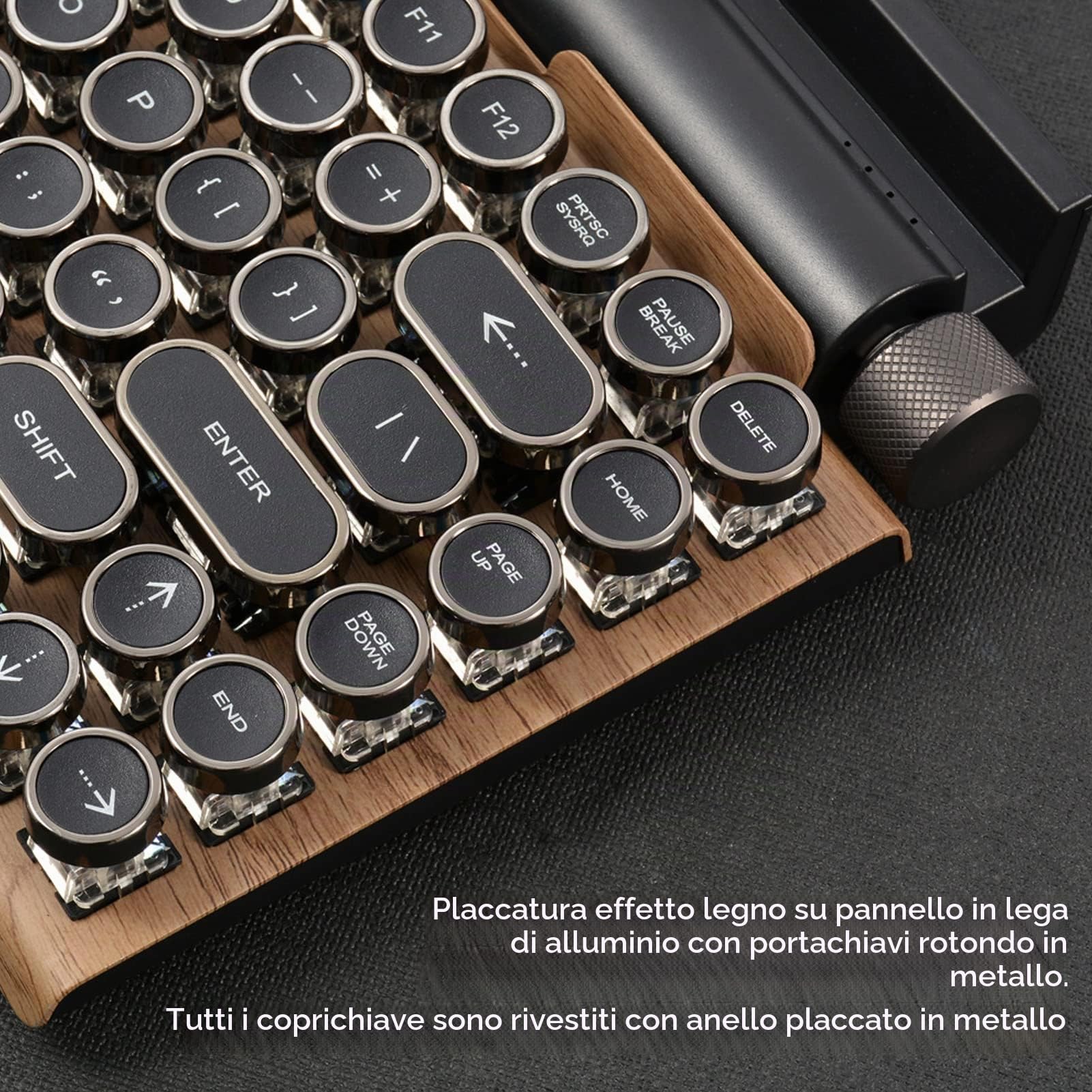 Yunseity Tastiera per Macchina da Scrivere Retrò, Tastiera da Gioco Meccanica con Tasti Rotondi Punk a 83 Tasti, Tastiera Qwerty Bluetooth per PC, Tablet, per IOS, Telefoni Android