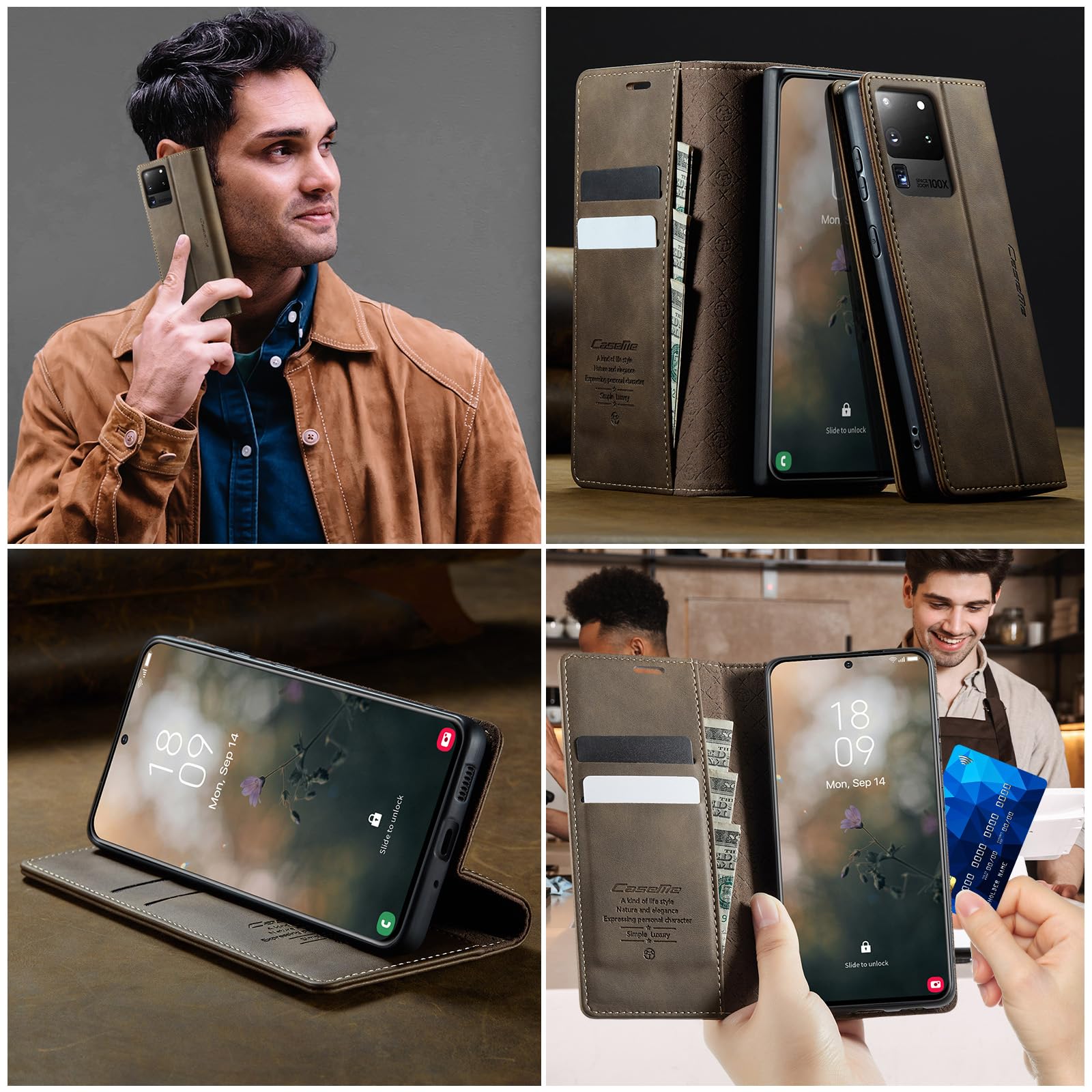 Etui na telefon komórkowy Samsung Galaxy S20 Ultra, etui z klapką [wysokiej jakości skórzany pokrowiec][blokada RFID][funkcja stojaka][przegródka na karty] etui ochronne z magnesem składanym