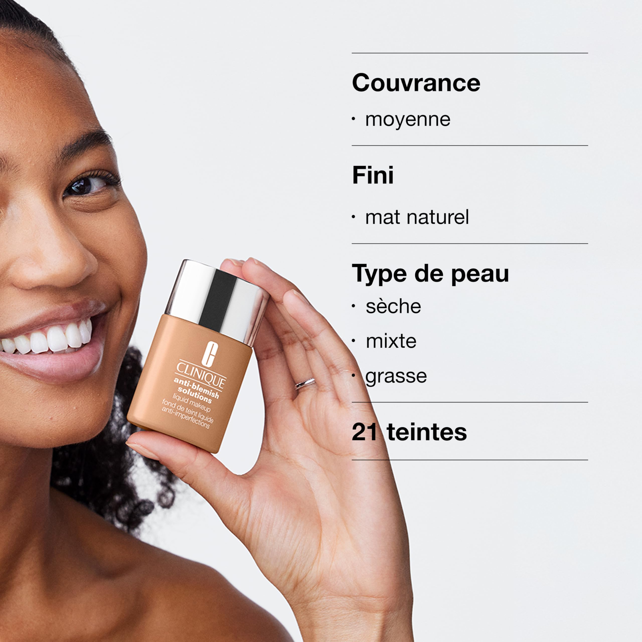 Clinique Anti-Blemish Solutions Fond de Teint Liquide à l'Acide Salicylique Pour Peaux Mixtes à Grasses | Couvrance Moyenne, Fini Mat Naturel