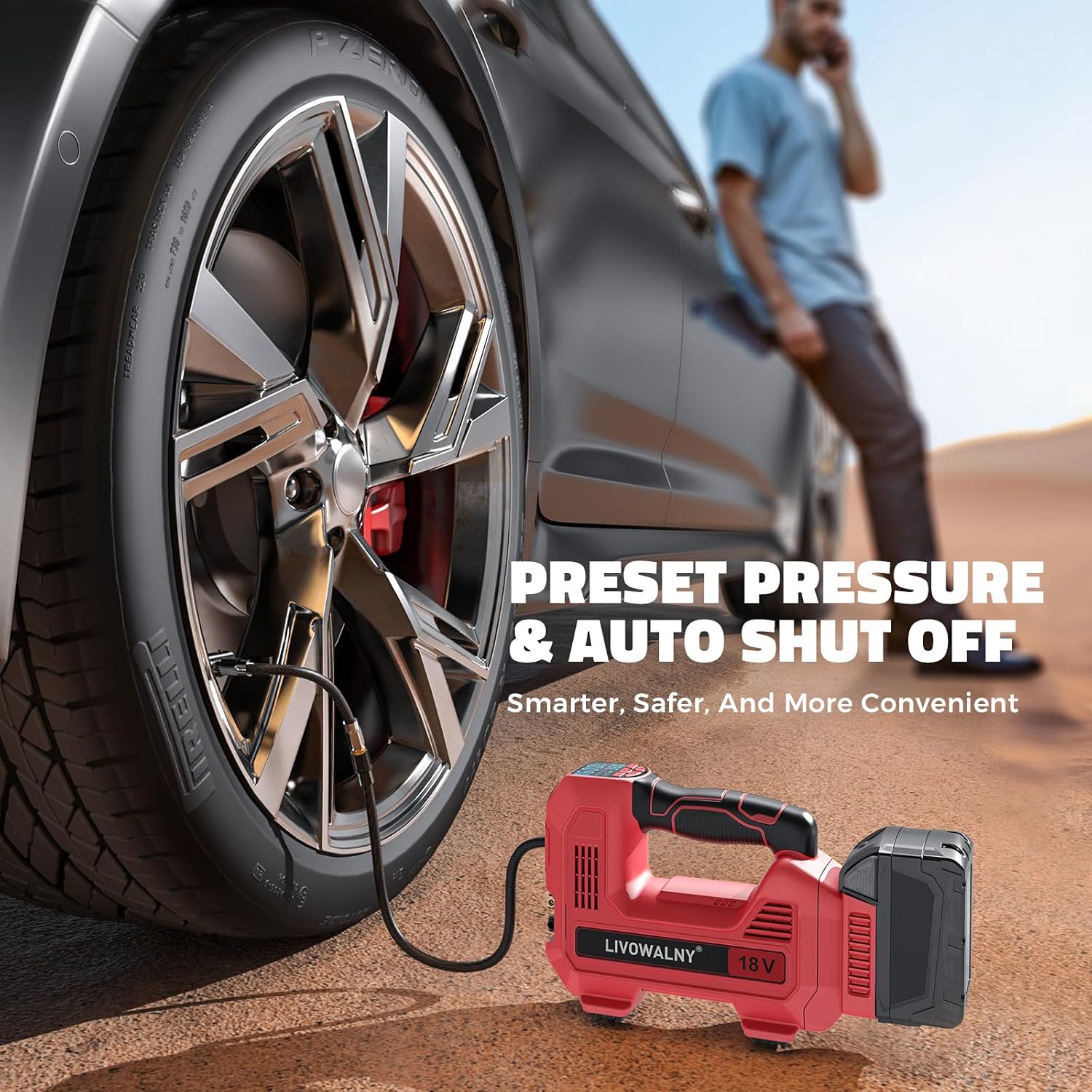 Cordless Tire Inflator Portable Air Compressor Tire Air Pump Compatible With Milwaukee 18V Battery- LIVOWALNY 160PSI Auto Pump with Digital Pressure Gauge for Car Tires, Bicycle, Balloons (No Battery) - Image 5