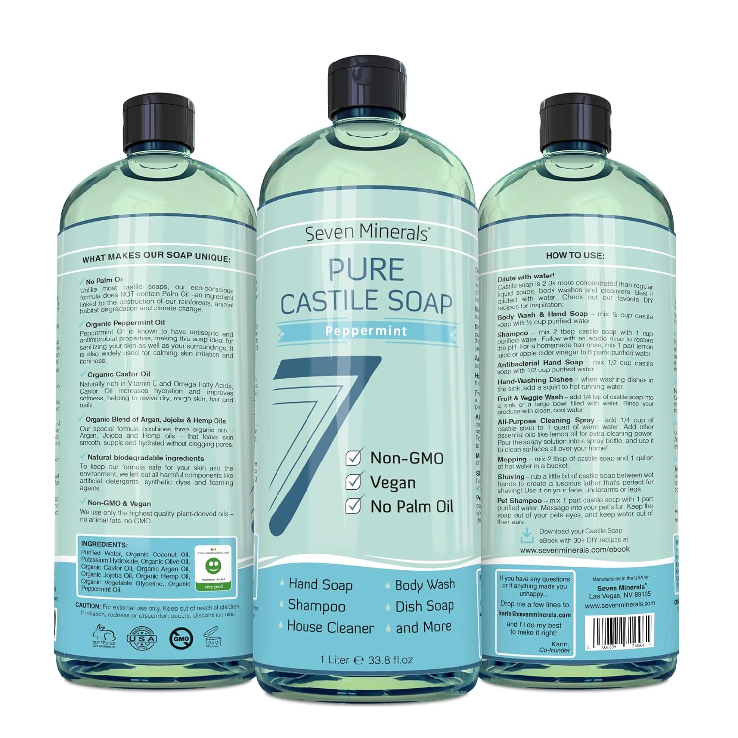 Pure Castile Soap, Peppermint - No Palm Oil, GMO-Free - Gentle Liquid Soap For Sensitive Skin & Baby Wash - All Natural Vegan Formula with Organic Carrier Oils (33.8 fl oz) - Image 4
