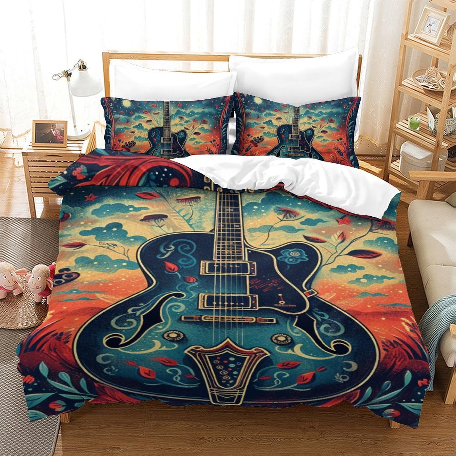 Housse couette antibactérienne guitare pour une chambre d'enfant saine