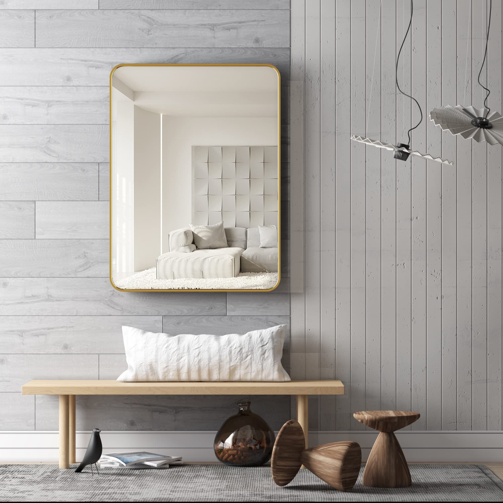 16x24 inch gold bathroom rectangle mirror for wall decor metal frame round corner matte rectangular mirror (horizontal/vertical)