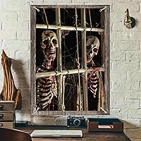Vista 9 de Pancarta de ventana de Halloween de 31 x 47 pulgadas, cubierta de ventana embrujada, fantasma podrido mirando a través de ventanas viejas y sucias