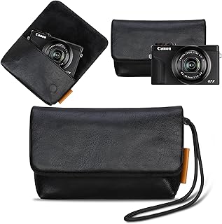 Lacdo カメラケースバッグ 対応 Canon PowerShot G7 X Mark III / G7X Mark II デジタルカメラ用 ソフトレザー製保護カメラトラベルポーチスリーブ 手首ストラップ付きコンパクトCanon G7 X Mark IIIケースバッグ、ブラック