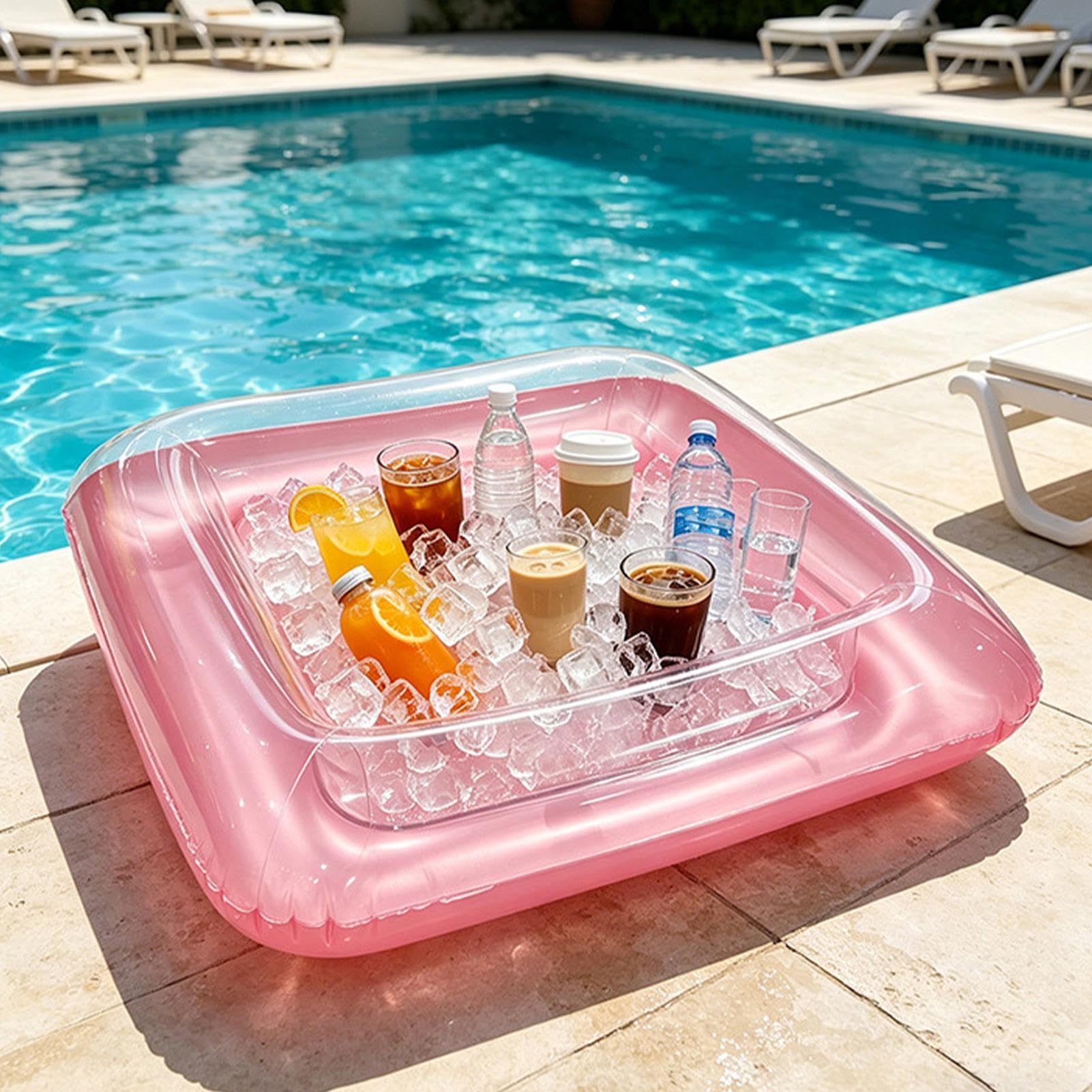Bar Inflable Servicio Hielo | Bandeja Cuadrada Grande Flotante Portátil Engrosada Con Tapón De Descarga,Mesa Inflable Refrigerante,Para Piscina Jardín Verano Cerveza Bebidas Snack Picnic S