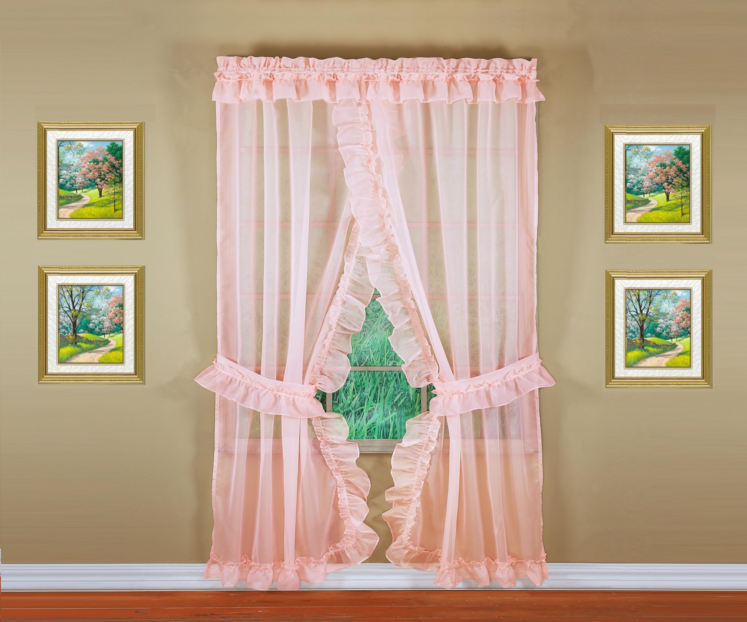 Today's Curtain, Emelia Priscilla Sheer Pair 60" W x 84" L, Rose, 5-Piece-Set