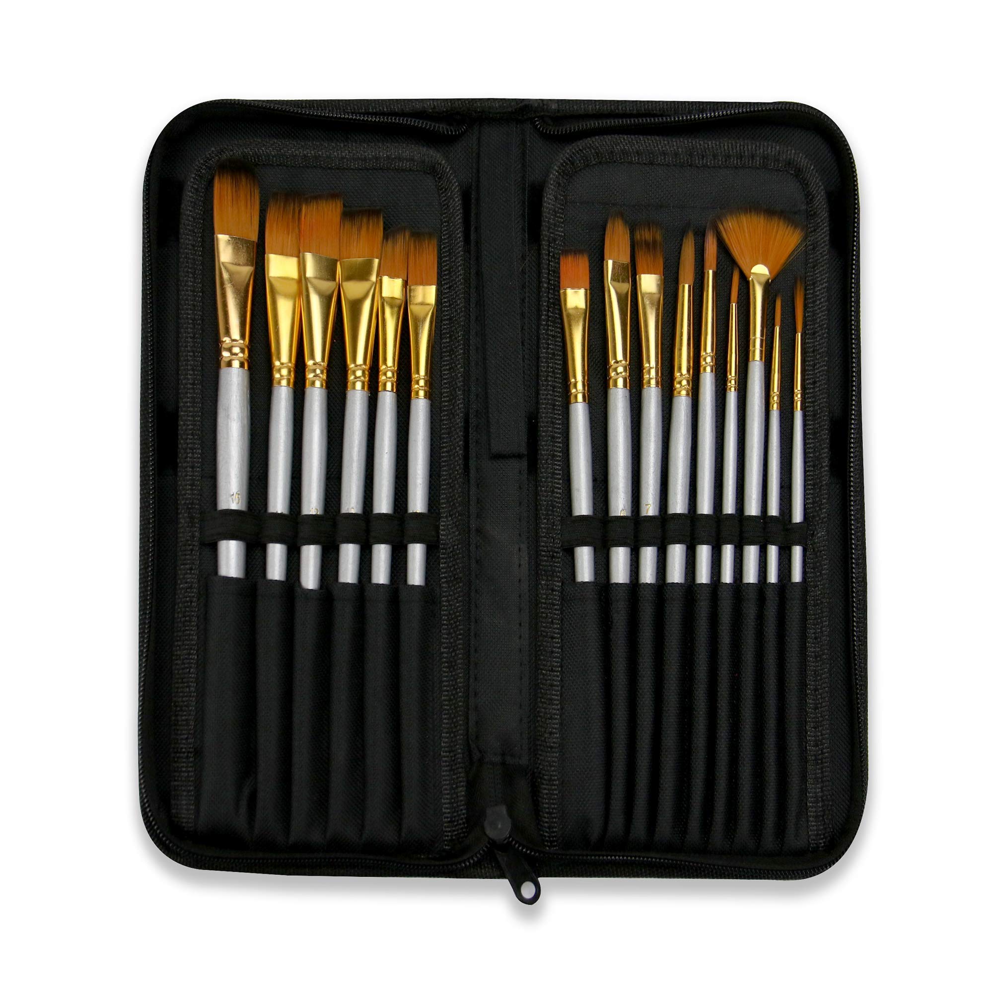 15 Piece Artists Paint Brush Set & Case Art Supplies Watercolour
