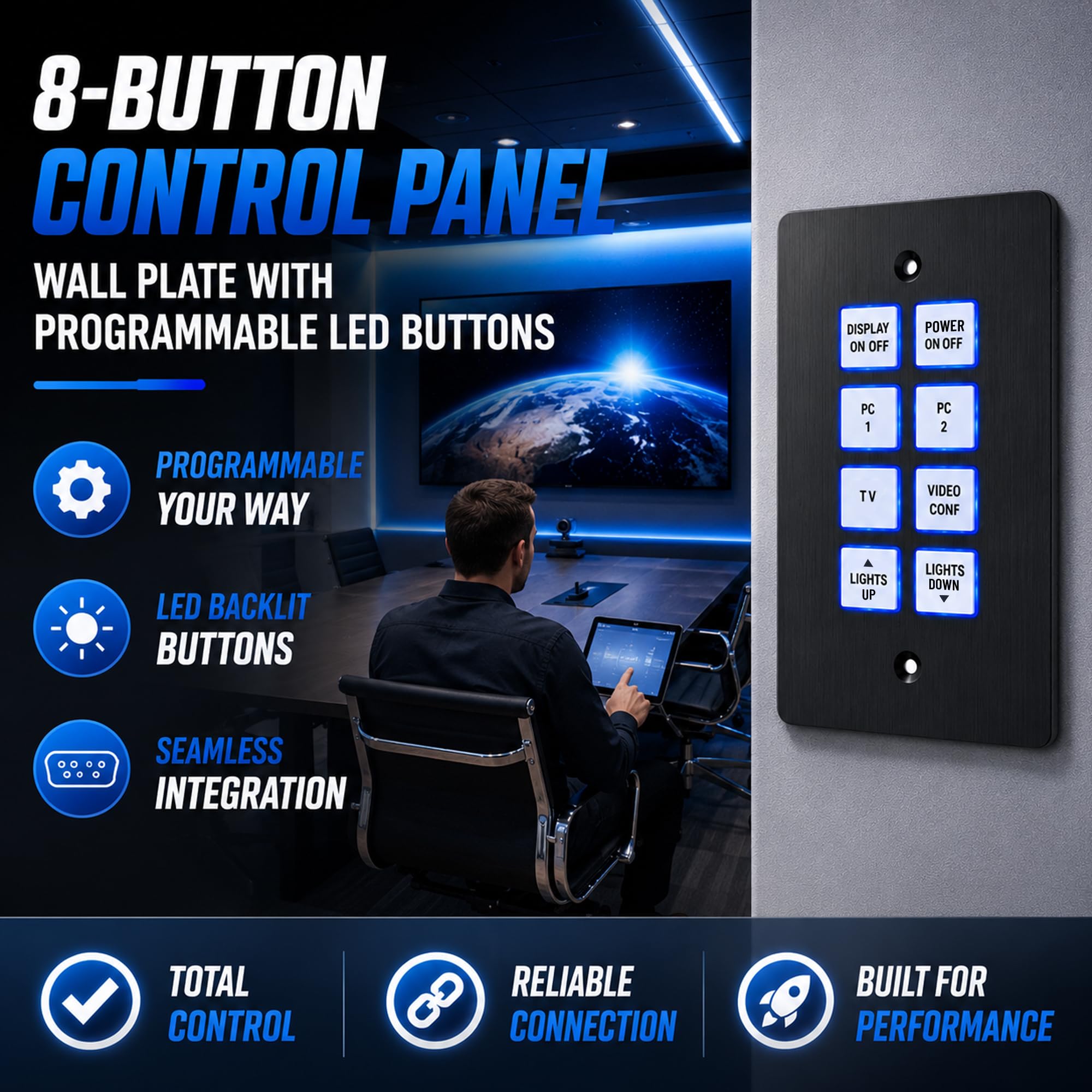 J-Tech Digital 8-Button Control Panel Wall Plate with Programmable