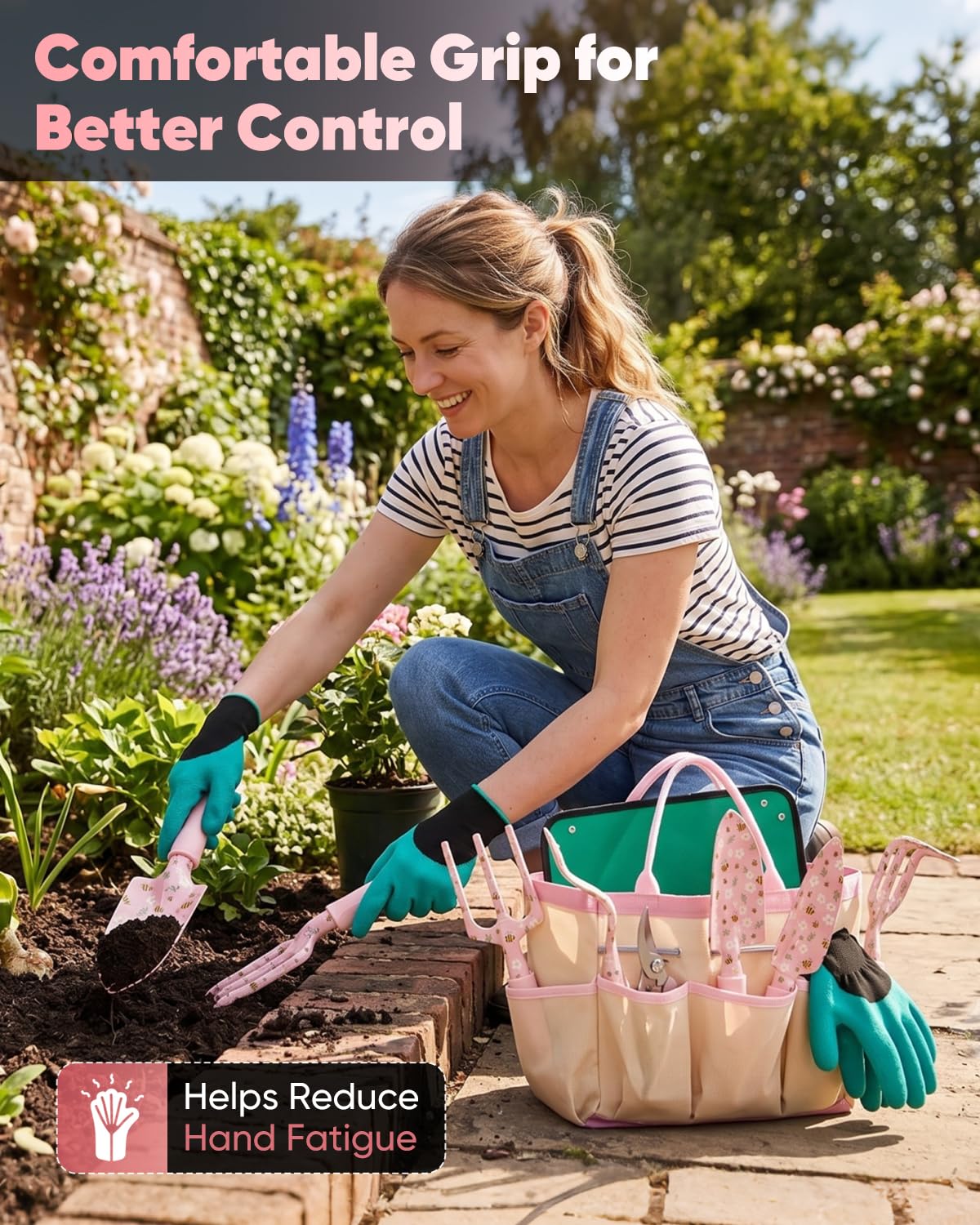 Gartengeräte Set Gartenwerkzeuge - Aluminium Handwerkzeug Kit mit rutschfesten Griffen, Gartenhandschuhe und Aufbewahrungstasche zum Pflanzen, Graben, Bodenpflege, Blumenbeete, Terrasse und Hausgarten