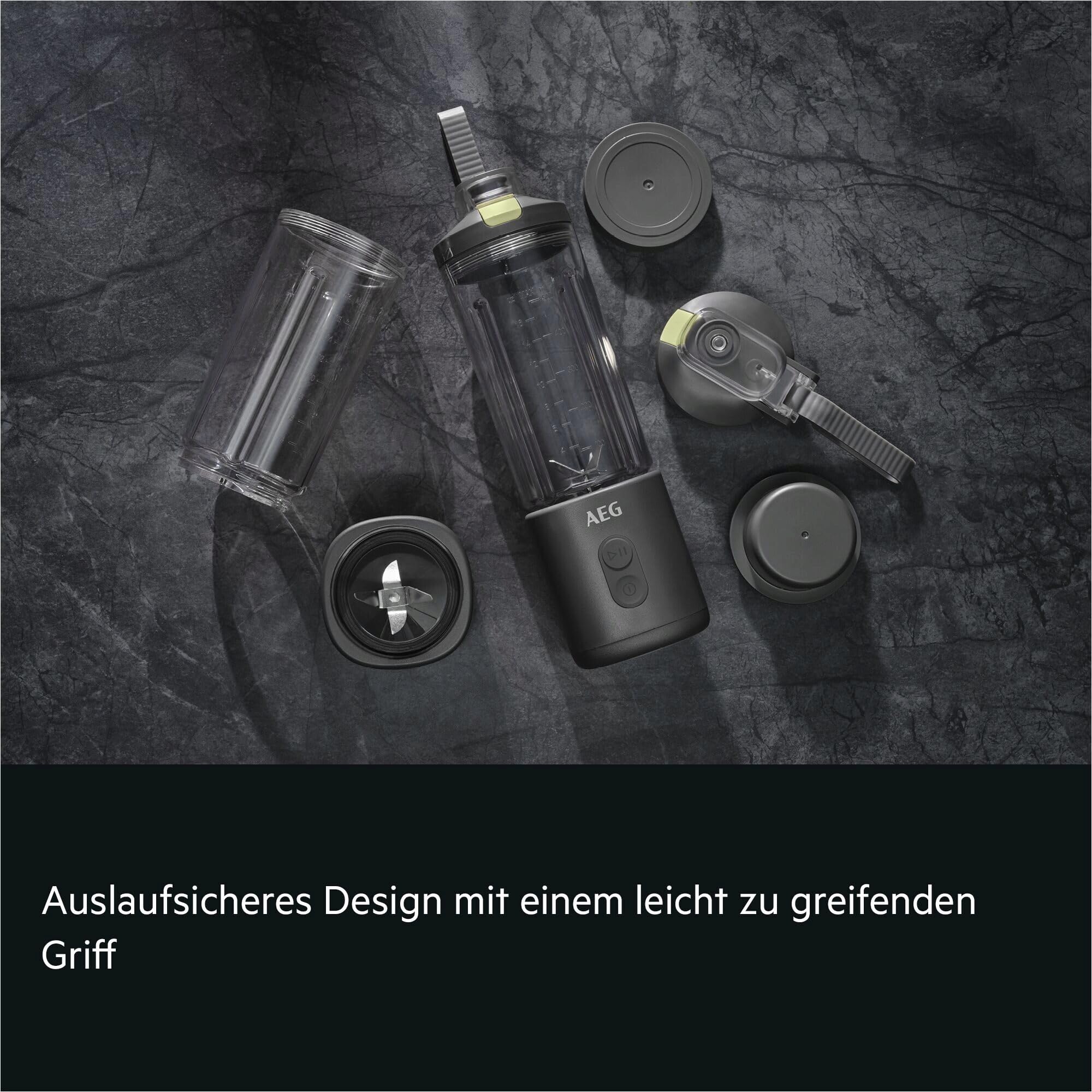 AEG Tragbarer Standmixer, auslaufsicherer 500 ml Trinkbehälter, PB4-1-2CG | Akku Smoothie Maker wiederaufladbar, kabellos, Crushed Ice, Smoothies in 30s, für Gym, Büro und Reisen, BPA frei